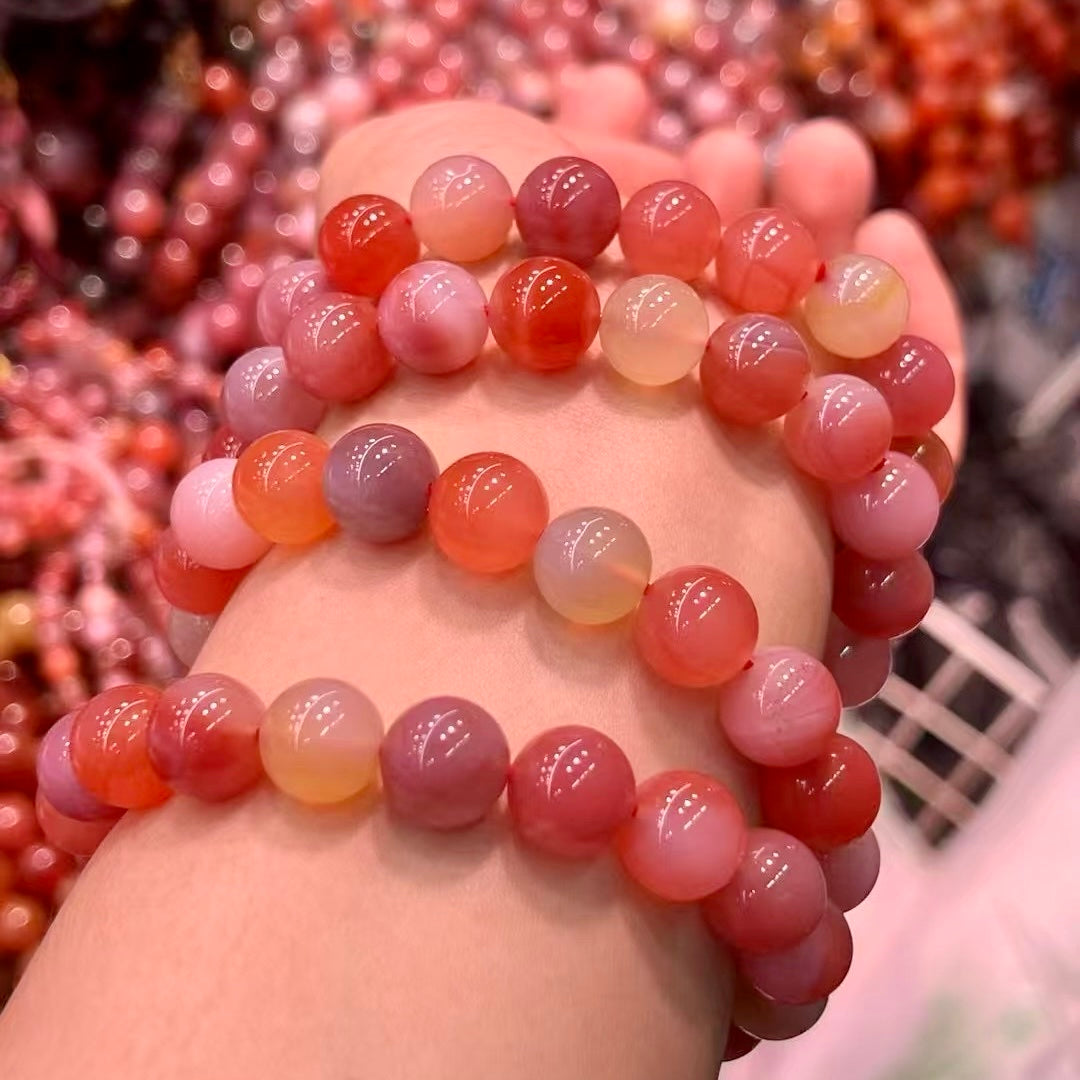 10Mm+ Natural Yanyuan Agate Bracelet – Red Hues Design For Emotional Balance And Confidence