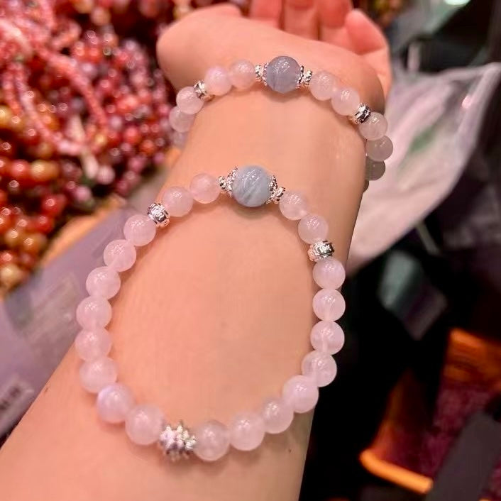 8Mm+ Natural White Moonstone And 10Mm Aquamarine Bracelet For Emotional Balance And Spiritual Growth