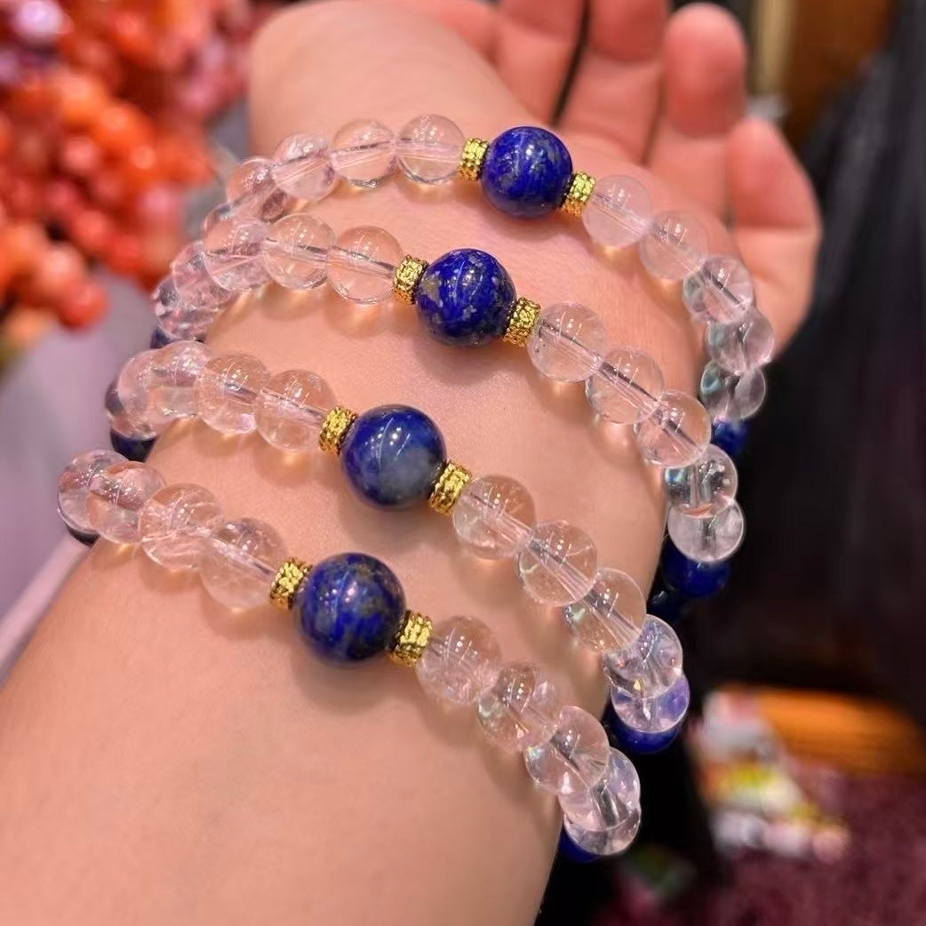8Mm+ Natural Lapis Lazuli Bracelet With Clear Quartz Pixiu For Protection And Spiritual Growth
