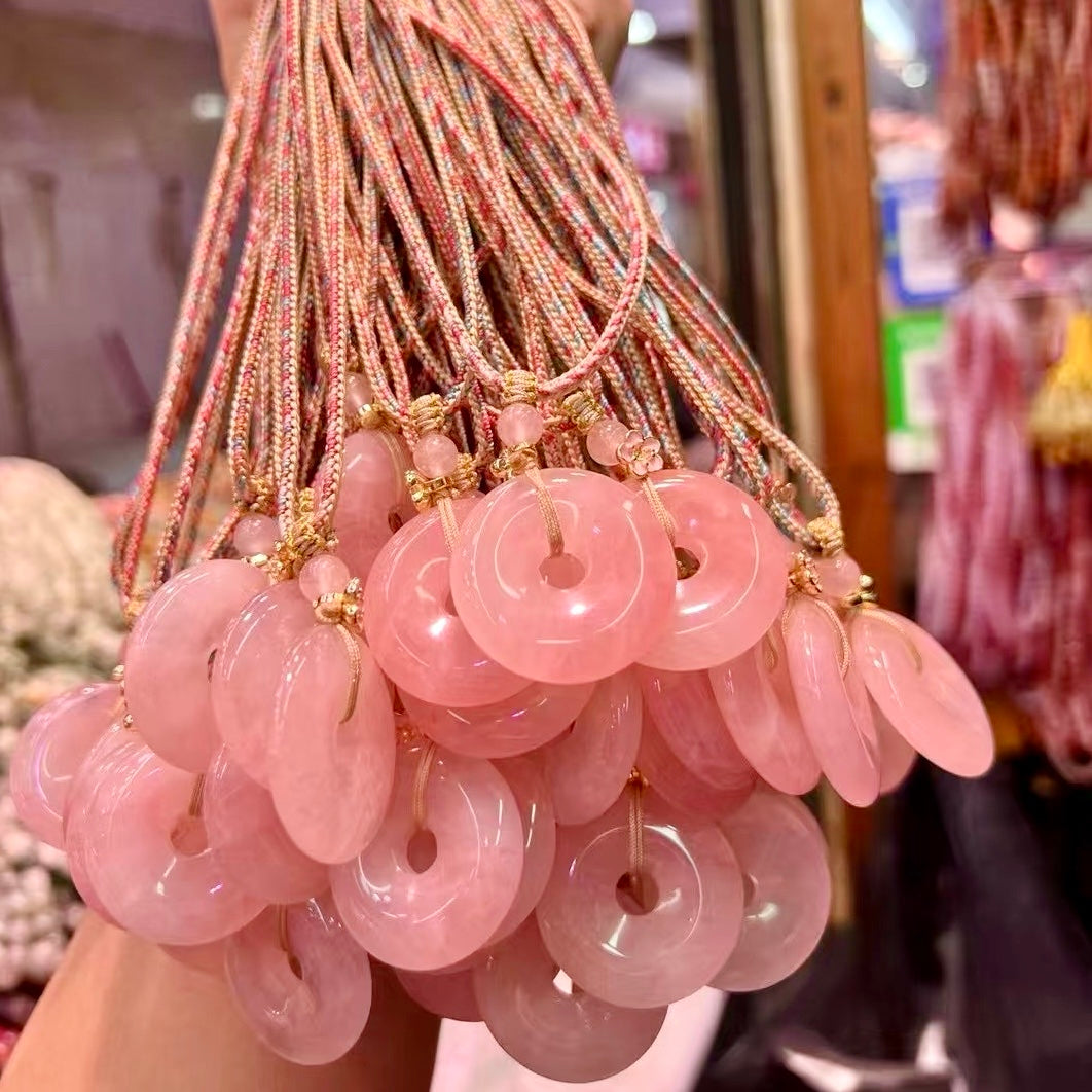 30Mm Natural Rose Quartz Donut Pendant Necklace For Love, Healing, And Emotional Balance