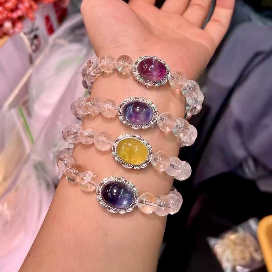 10Mm+ Clear Quartz Bracelet With Fluorite Pandora Box Charm For Mental Clarity And Balance