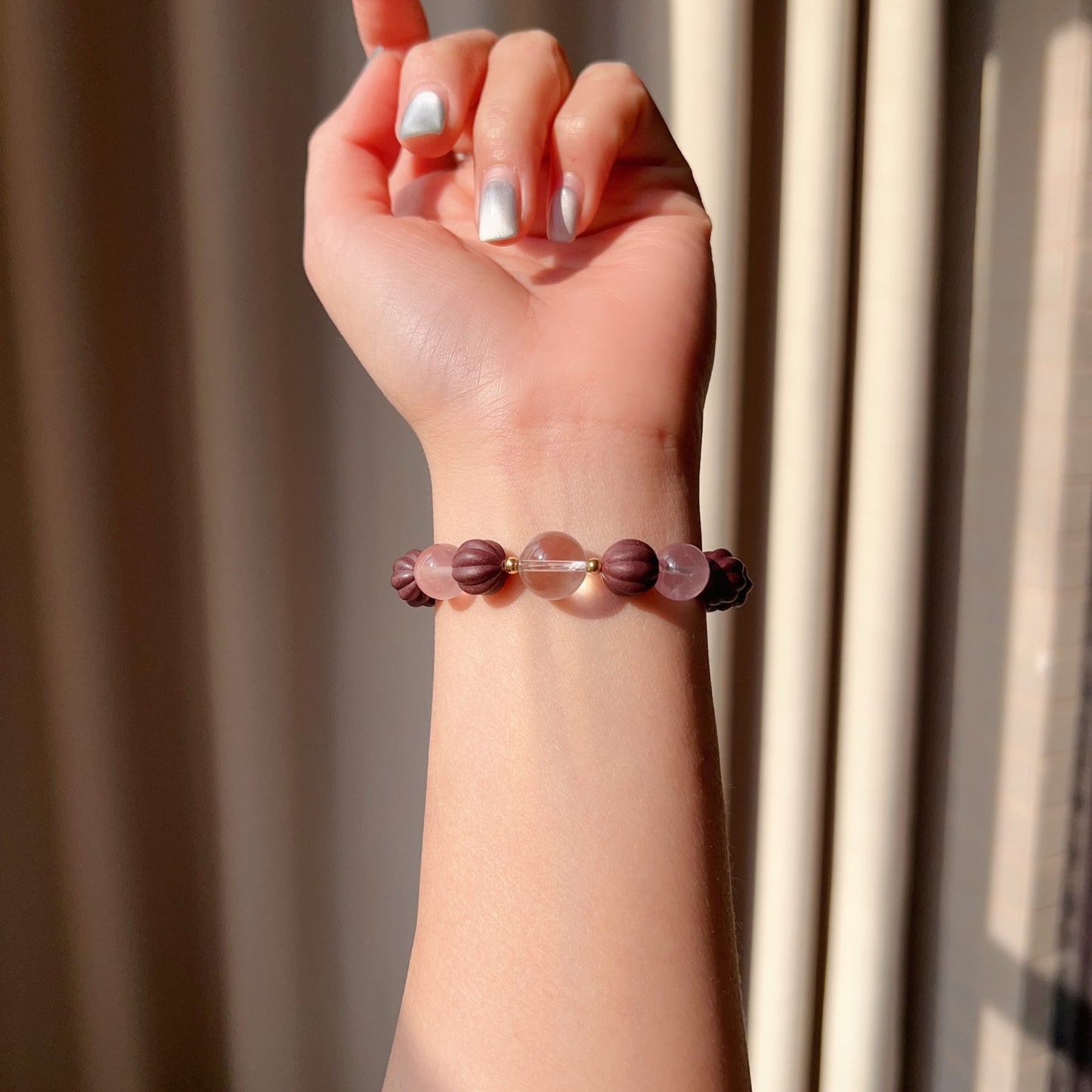 Rose Aroma Stress Relief Healing Bracelet With Clear Quartz, Rose Quartz For Liver Detox And Emotional Balance