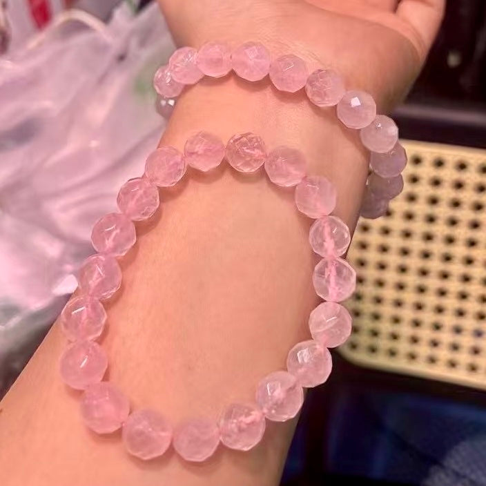 Faceted Rose Quartz Diamond Shine Bracelet – 10Mm+ Stones For Love, Harmony & Relationships