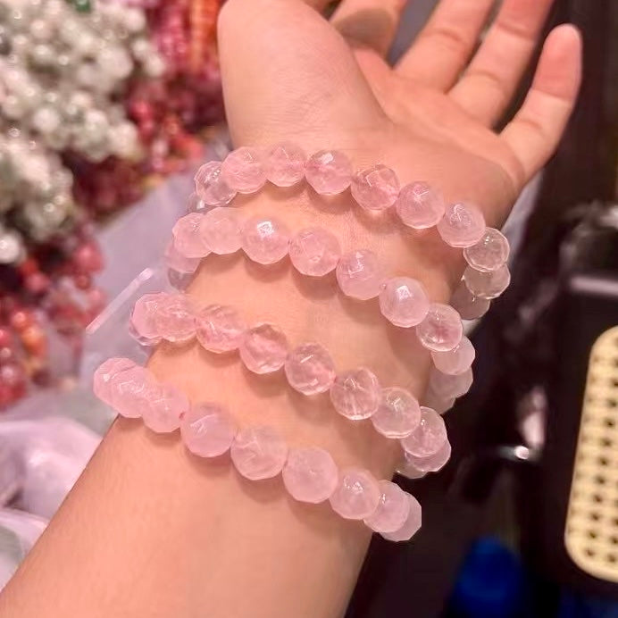 Faceted Rose Quartz Diamond Shine Bracelet – 10Mm+ Stones For Love, Harmony & Relationships