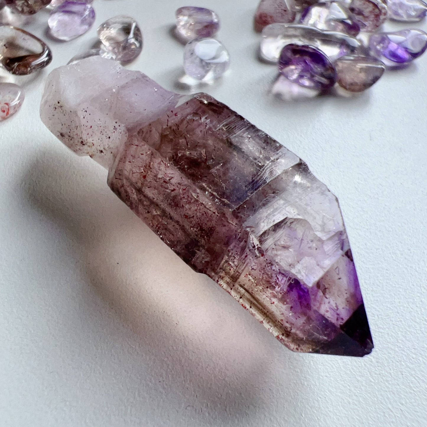 Genuine Super Seven Crystal Rough Stone 17.3G | Rare Perfect Scepter Shape | Healing Pocket Stone With Amethyst, Clear Quartz, Smoky Quartz, Cacoxenite, Rutile, Goethite, And Lepidocrocite