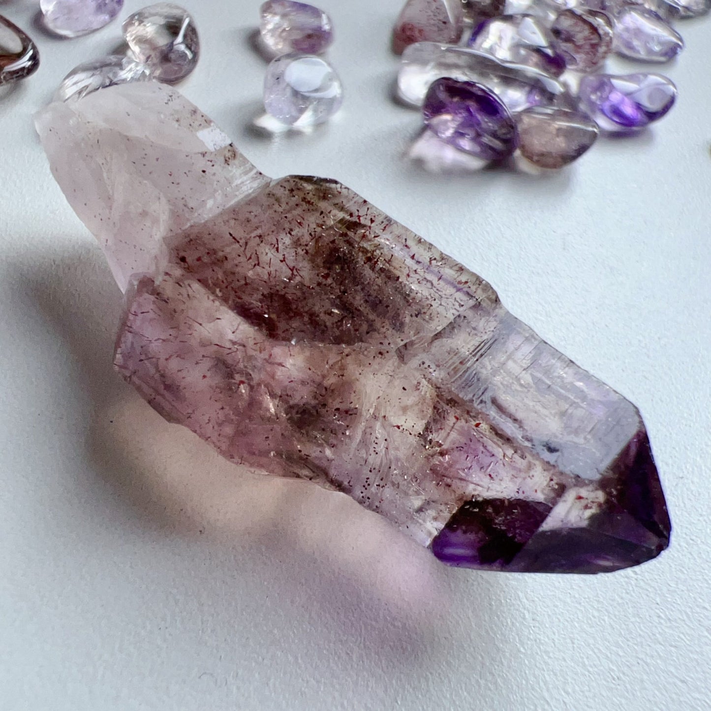 Genuine Super Seven Crystal Rough Stone 17.3G | Rare Perfect Scepter Shape | Healing Pocket Stone With Amethyst, Clear Quartz, Smoky Quartz, Cacoxenite, Rutile, Goethite, And Lepidocrocite