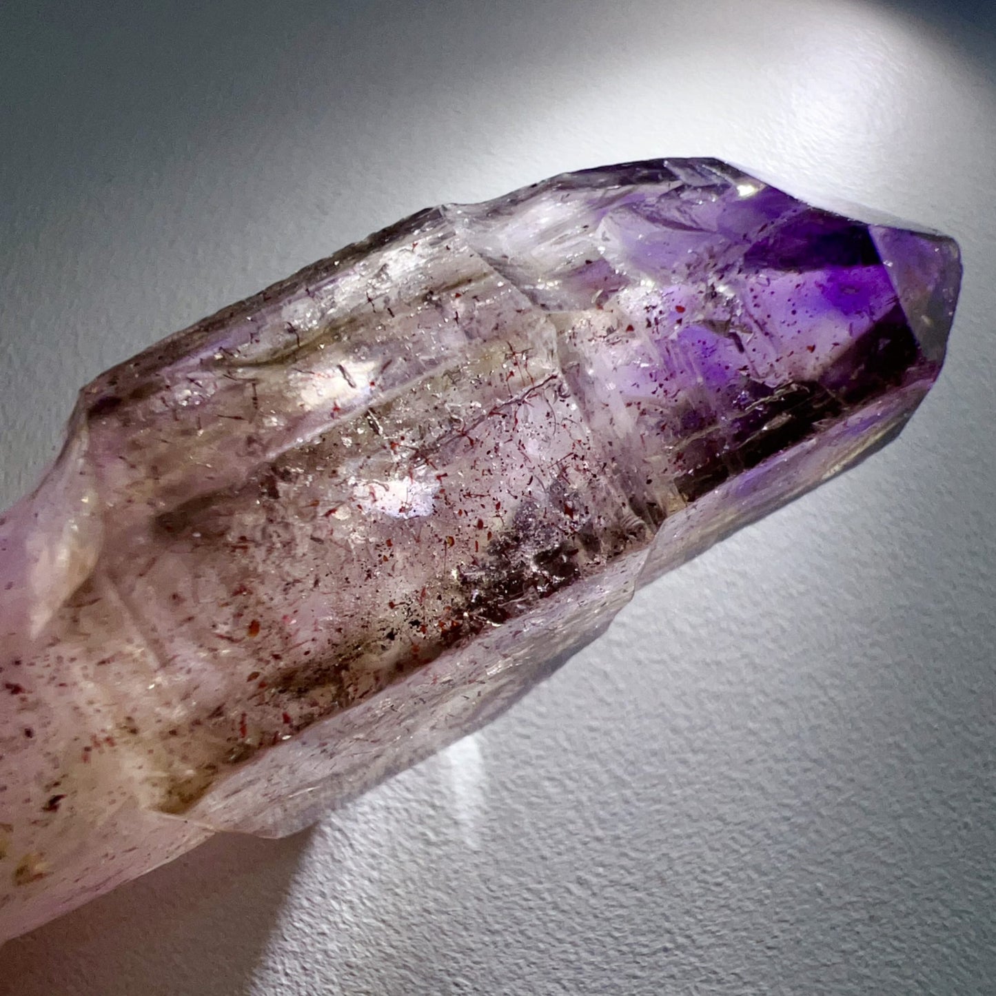 Genuine Super Seven Crystal Rough Stone 17.3G | Rare Perfect Scepter Shape | Healing Pocket Stone With Amethyst, Clear Quartz, Smoky Quartz, Cacoxenite, Rutile, Goethite, And Lepidocrocite