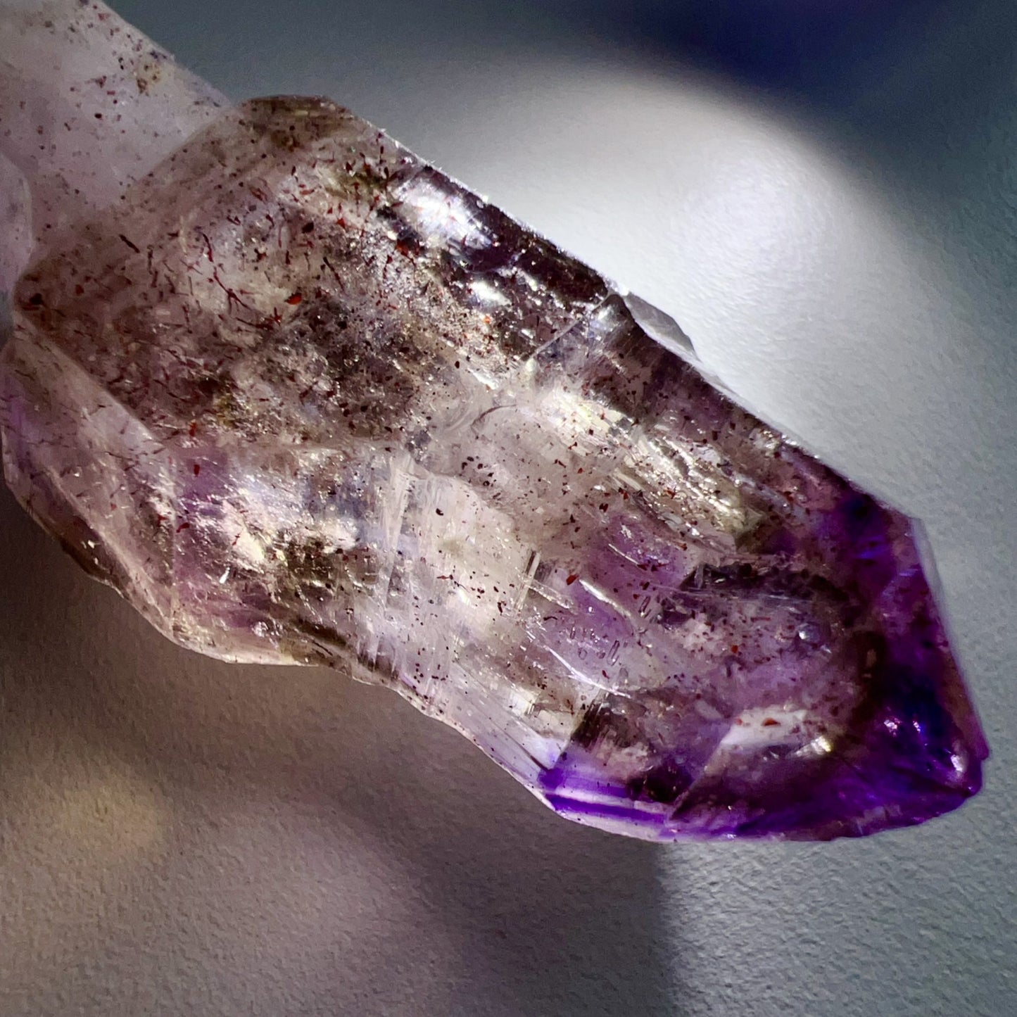 Genuine Super Seven Crystal Rough Stone 17.3G | Rare Perfect Scepter Shape | Healing Pocket Stone With Amethyst, Clear Quartz, Smoky Quartz, Cacoxenite, Rutile, Goethite, And Lepidocrocite