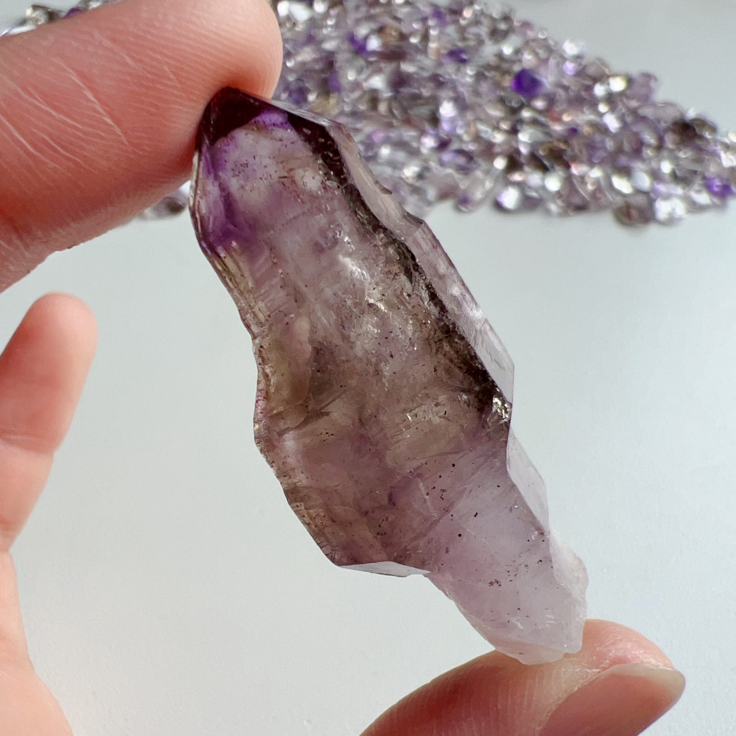 Genuine Super Seven Crystal Rough Stone 17.3G | Rare Perfect Scepter Shape | Healing Pocket Stone With Amethyst, Clear Quartz, Smoky Quartz, Cacoxenite, Rutile, Goethite, And Lepidocrocite