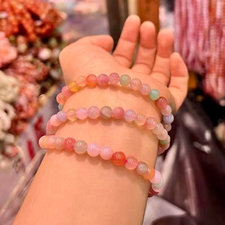 Ice Cream Hues Yanyuan Agate 3-Wrap Bracelet Necklace – 6Mm Healing Jewelry For Emotional Balance, Confidence