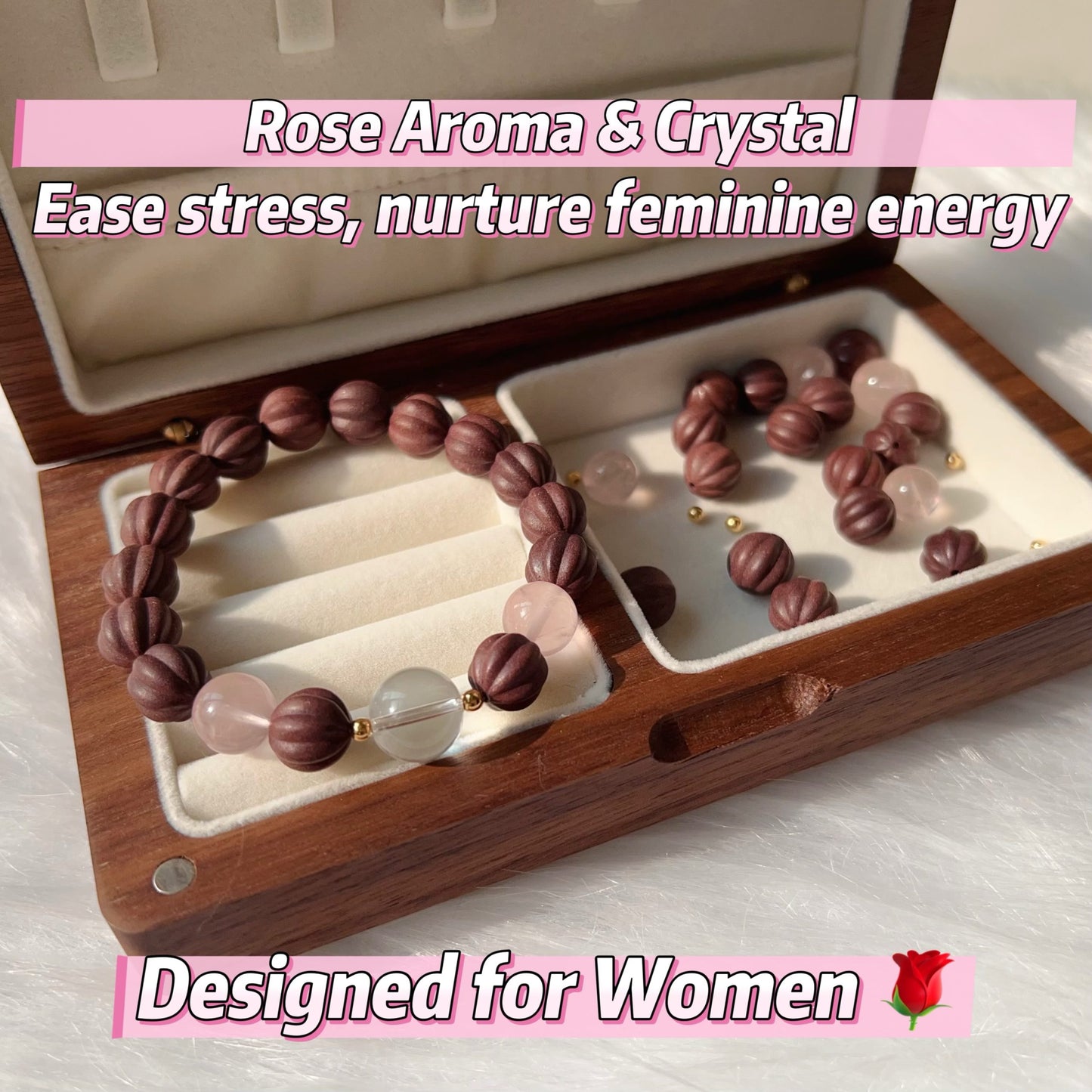 Rose Aroma Stress Relief Healing Bracelet With Clear Quartz, Rose Quartz For Liver Detox And Emotional Balance