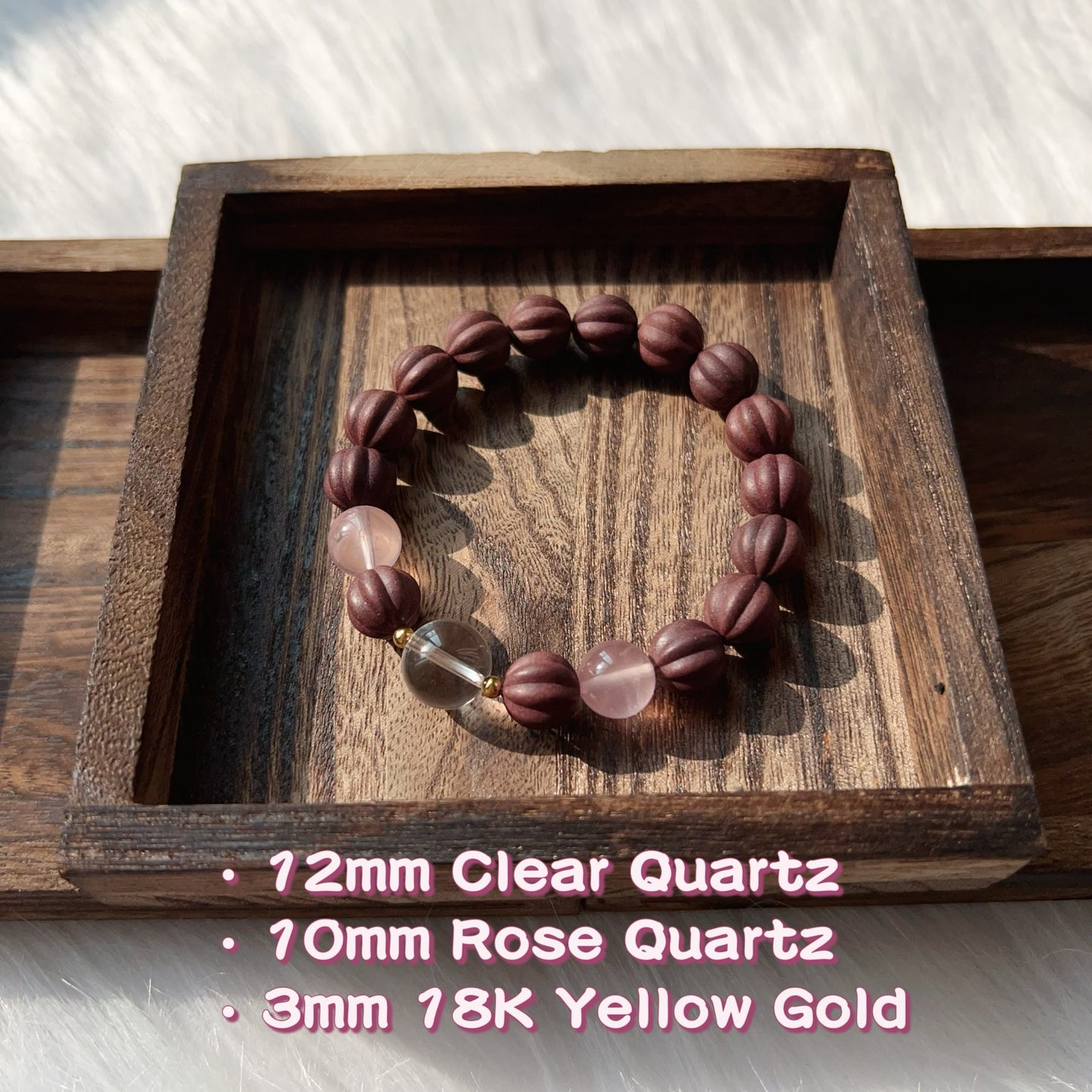 Rose Aroma Stress Relief Healing Bracelet With Clear Quartz, Rose Quartz For Liver Detox And Emotional Balance