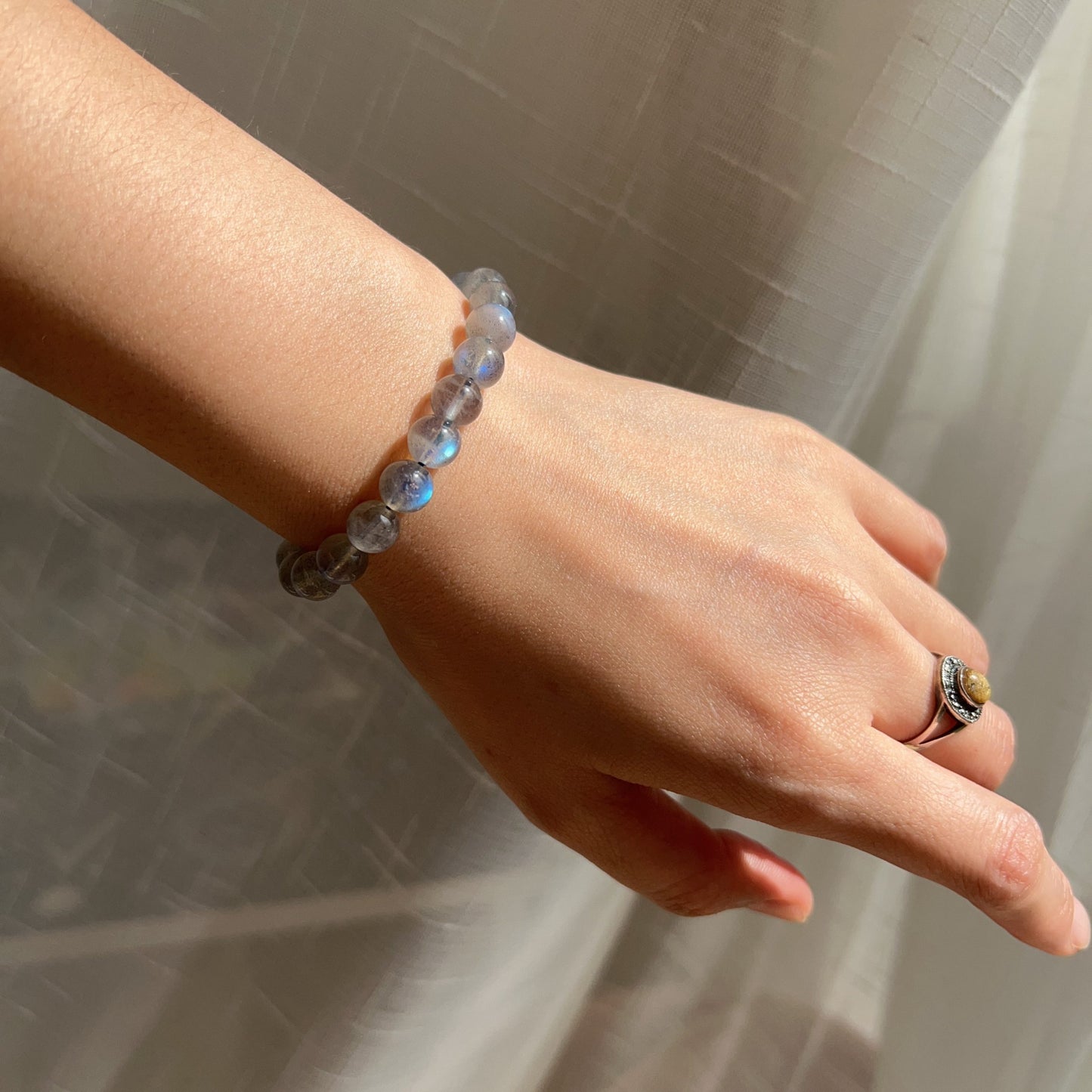 8Mm Natural Blue Flash Labradorite Bracelet For Intuition, Emotion Control And Nightmare Relief