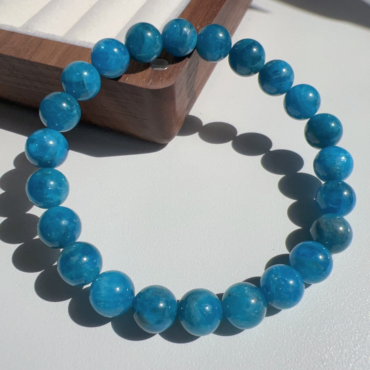 Blue Apatite Healing Stone Bracelet | 8.6Mm Round Beads For Throat And Third Eye Chakra Healing Jewelry