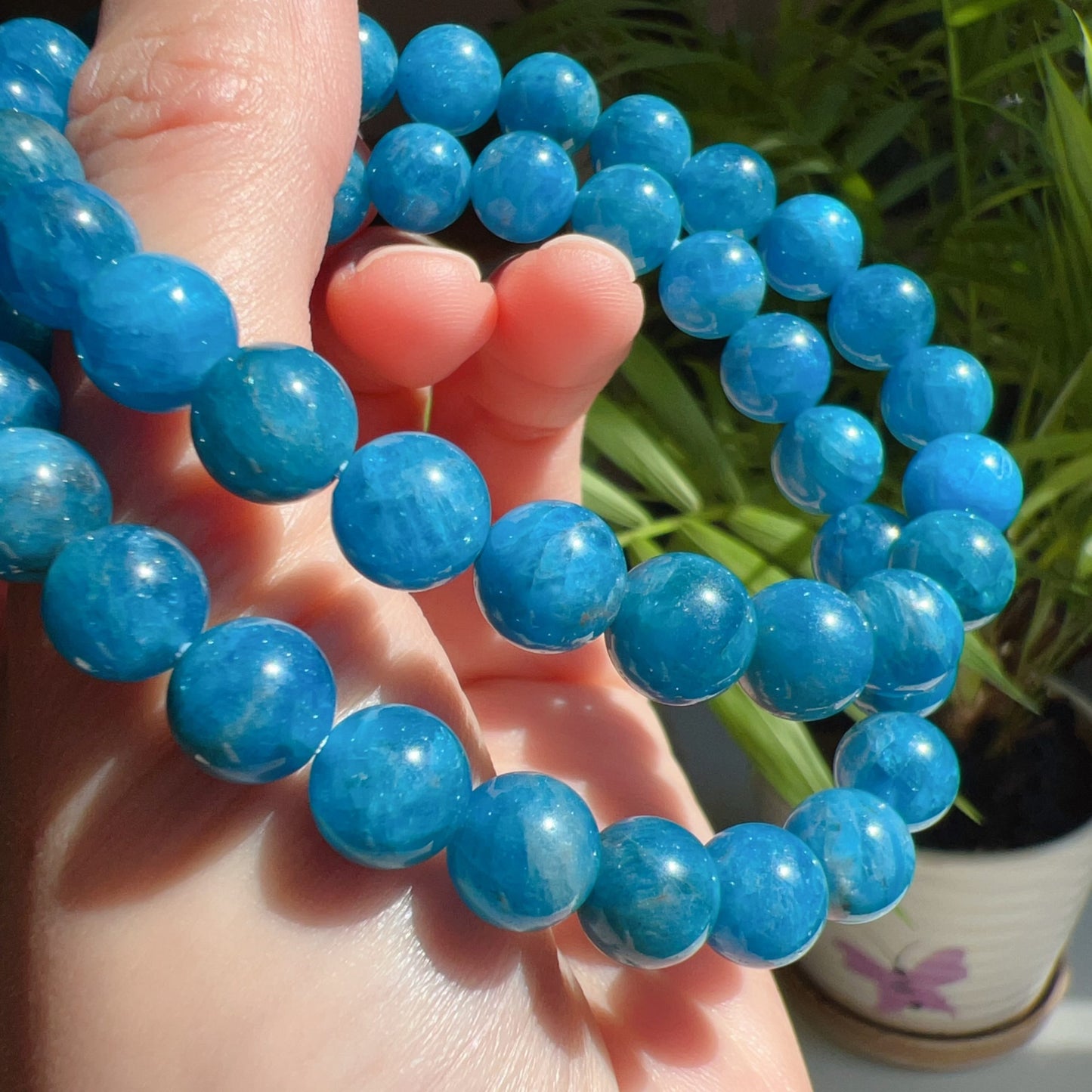 Blue Apatite Healing Stone Bracelet | 8.6Mm Round Beads For Throat And Third Eye Chakra Healing Jewelry