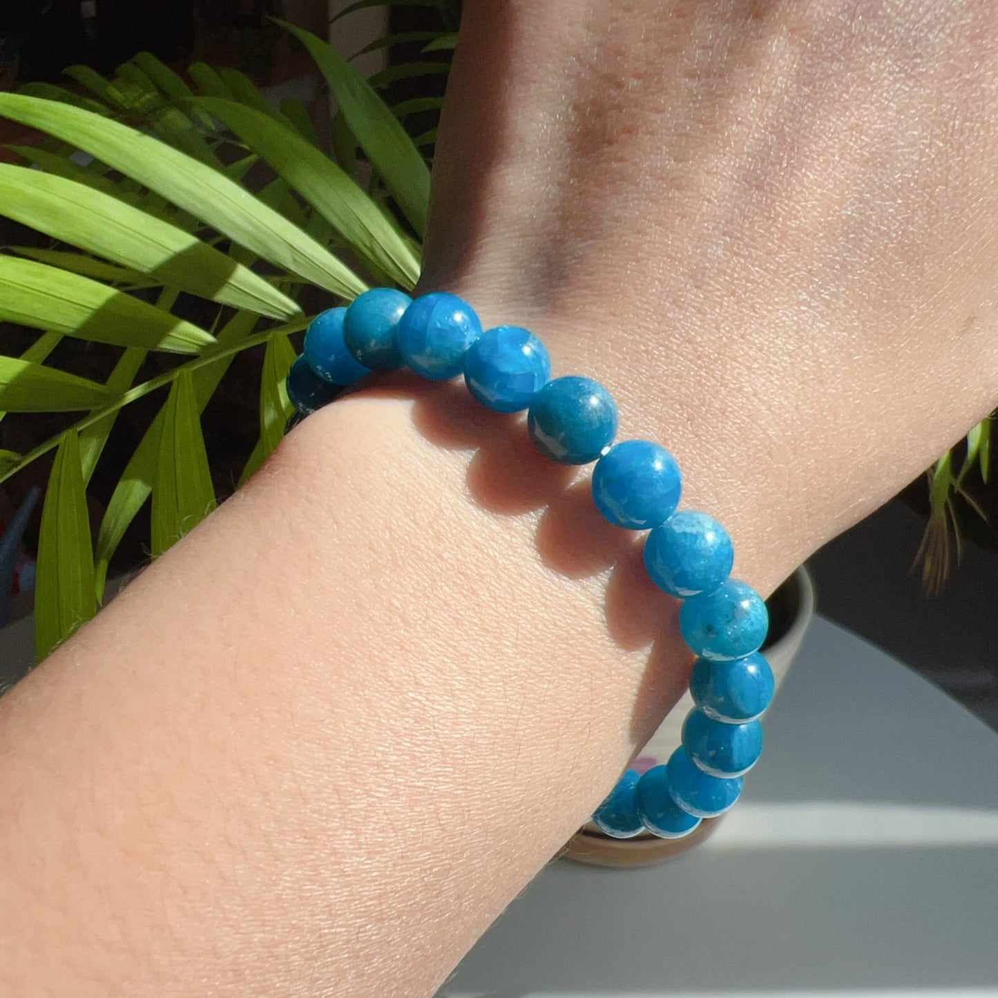 Blue Apatite Healing Stone Bracelet | 8.6Mm Round Beads For Throat And Third Eye Chakra Healing Jewelry