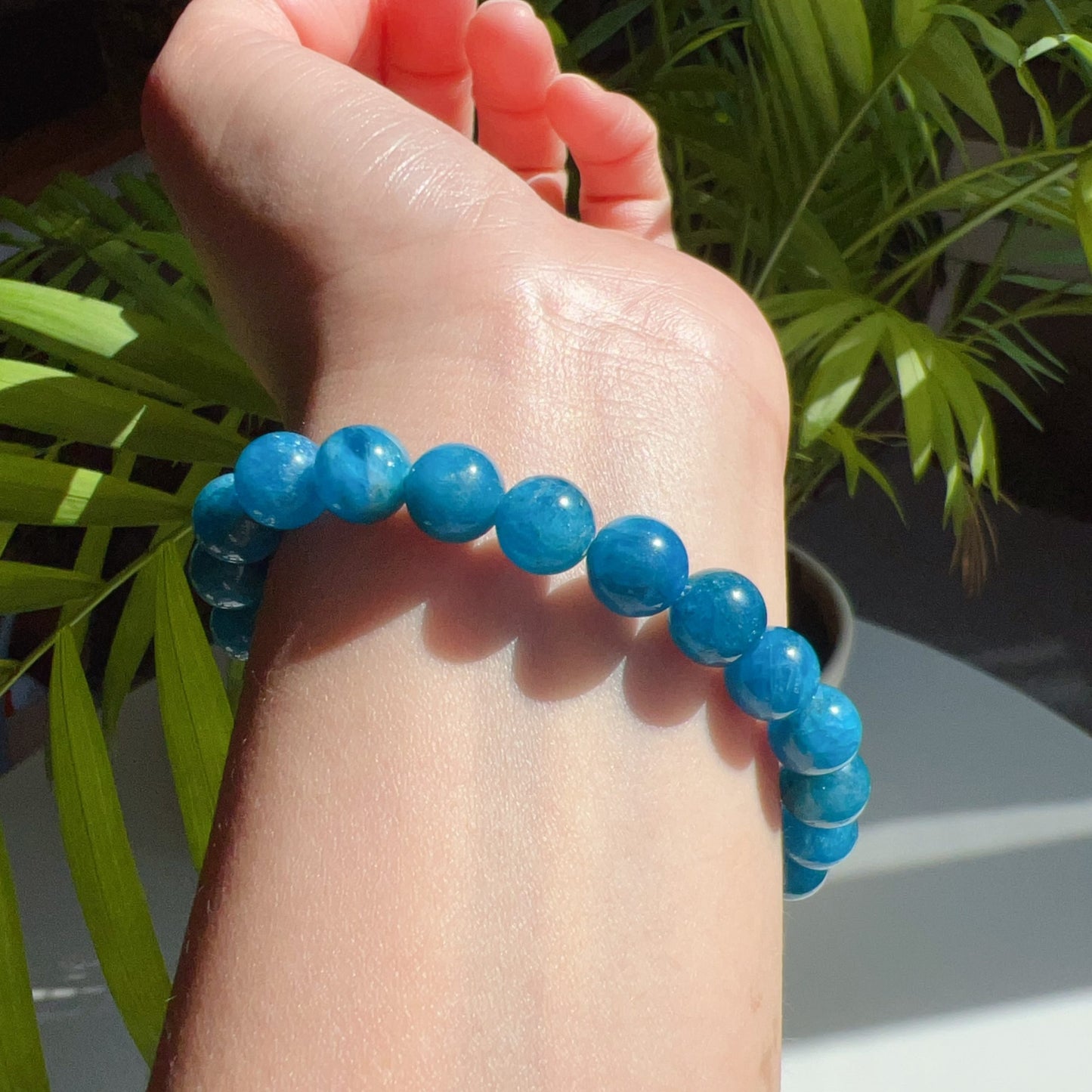 Blue Apatite Healing Stone Bracelet | 8.6Mm Round Beads For Throat And Third Eye Chakra Healing Jewelry