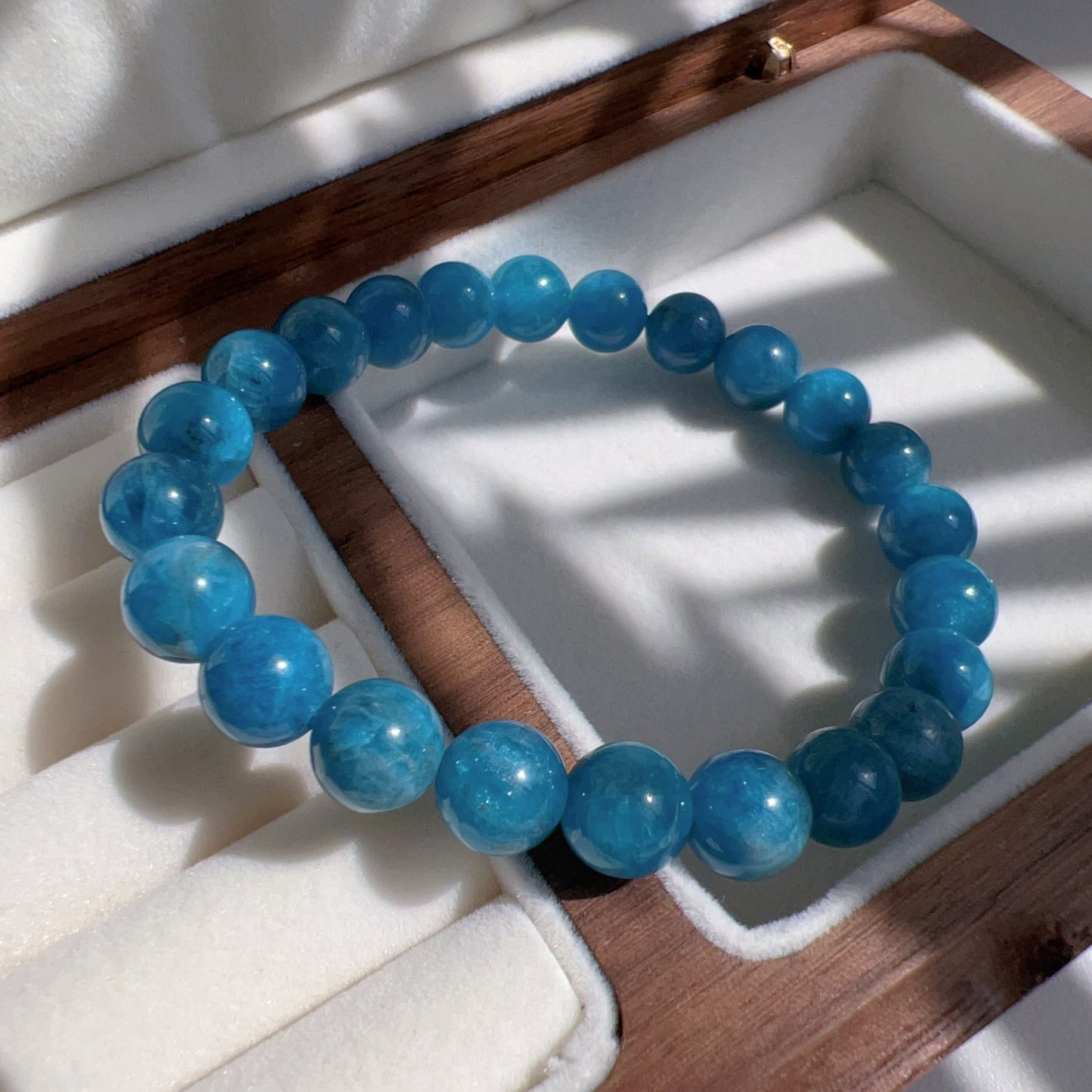 Blue Apatite Healing Stone Bracelet | 8.6Mm Round Beads For Throat And Third Eye Chakra Healing Jewelry
