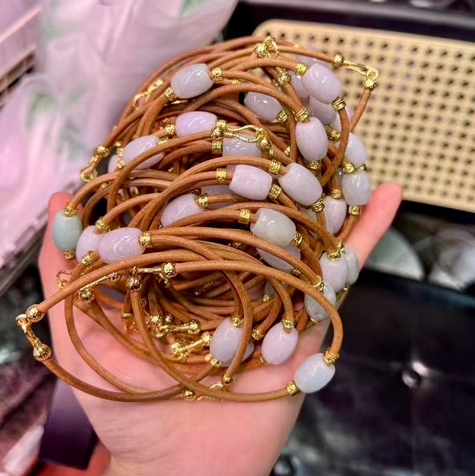 Natural Jadeite Drum Beeads Rope Bracelet – Artisan Fashion Jewelry For Style, Wellness