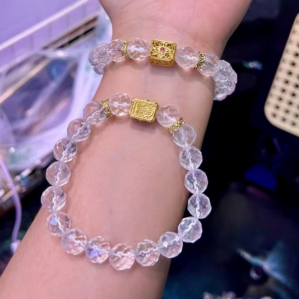 Faceted Clear Quartz Bracelet With Zashi Lhamo Accents – Power Of The Master Healer