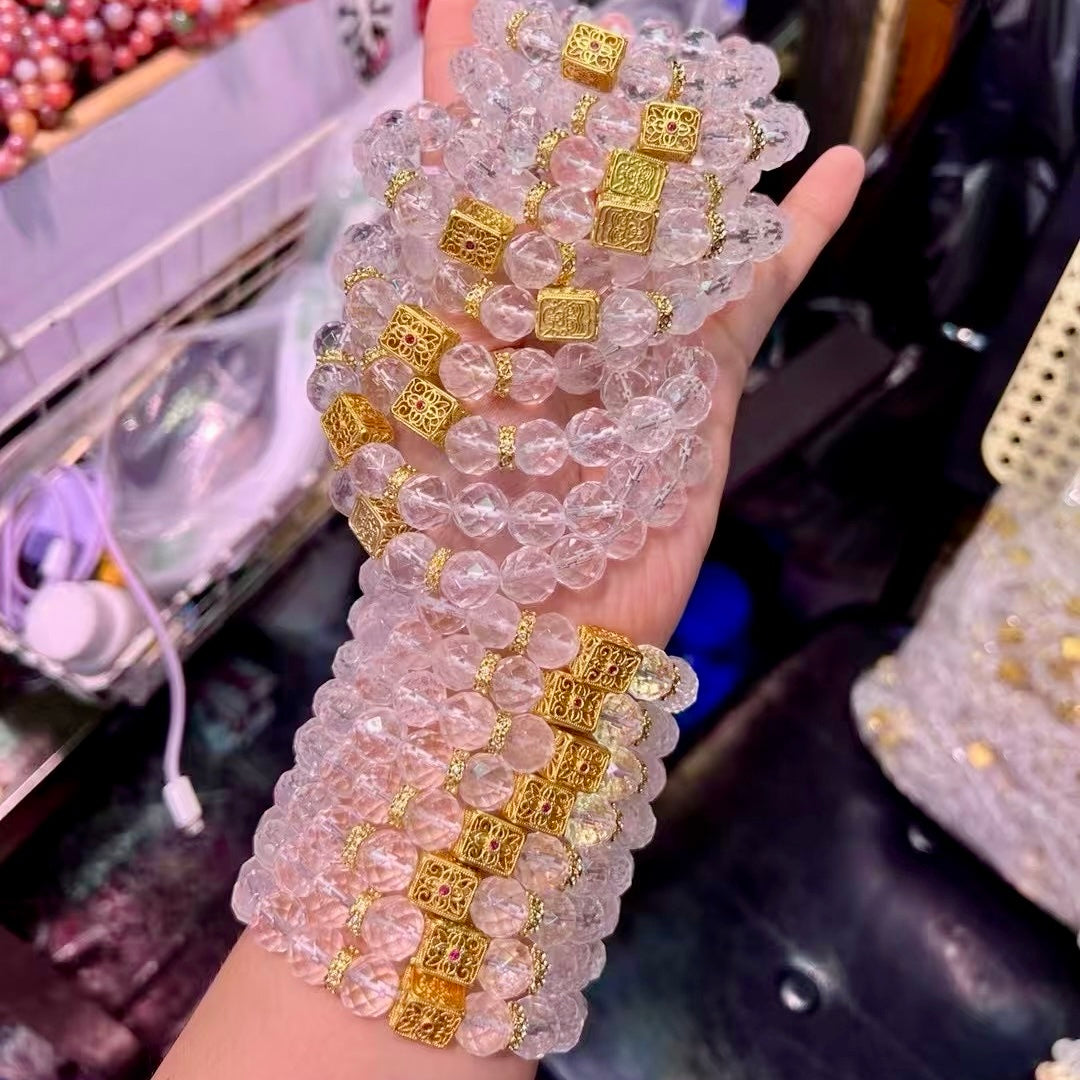 Faceted Clear Quartz Bracelet With Zashi Lhamo Accents – Power Of The Master Healer
