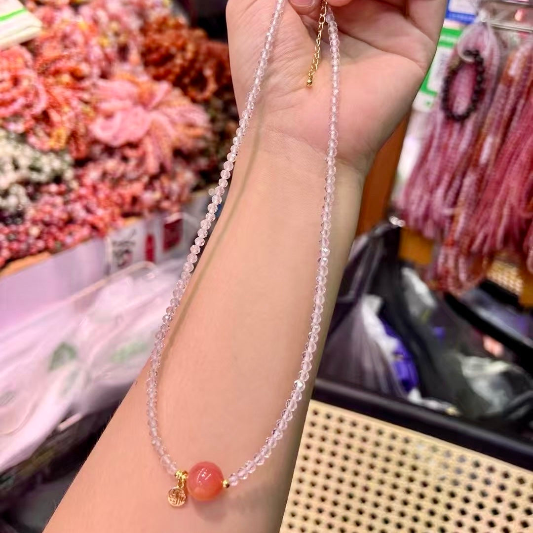 Handmade Clear Quartz With Yanyuan Agate Necklace, 18K Gold Plated, Adjustable Boho Chic Spiritual Gift