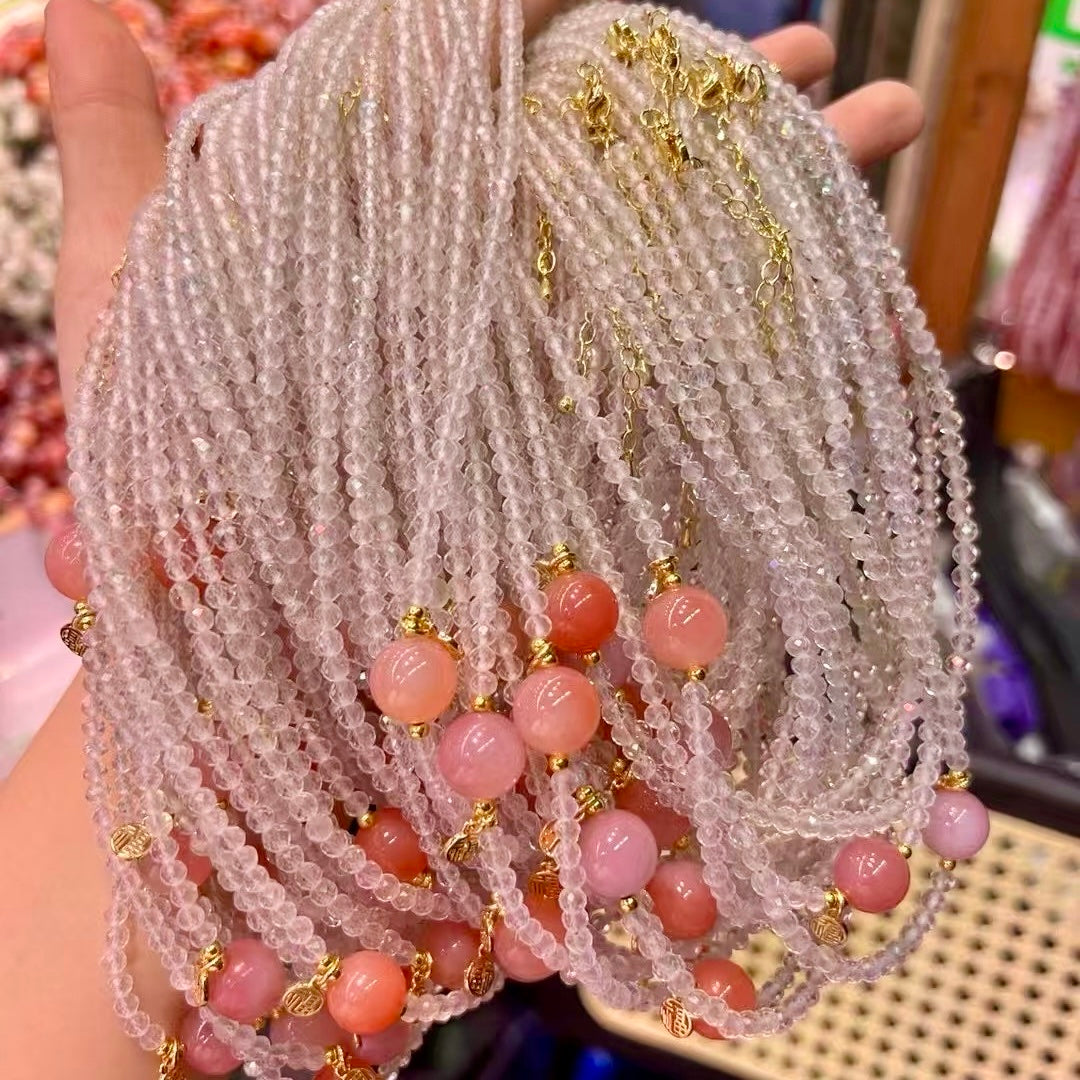 Handmade Clear Quartz With Yanyuan Agate Necklace, 18K Gold Plated, Adjustable Boho Chic Spiritual Gift