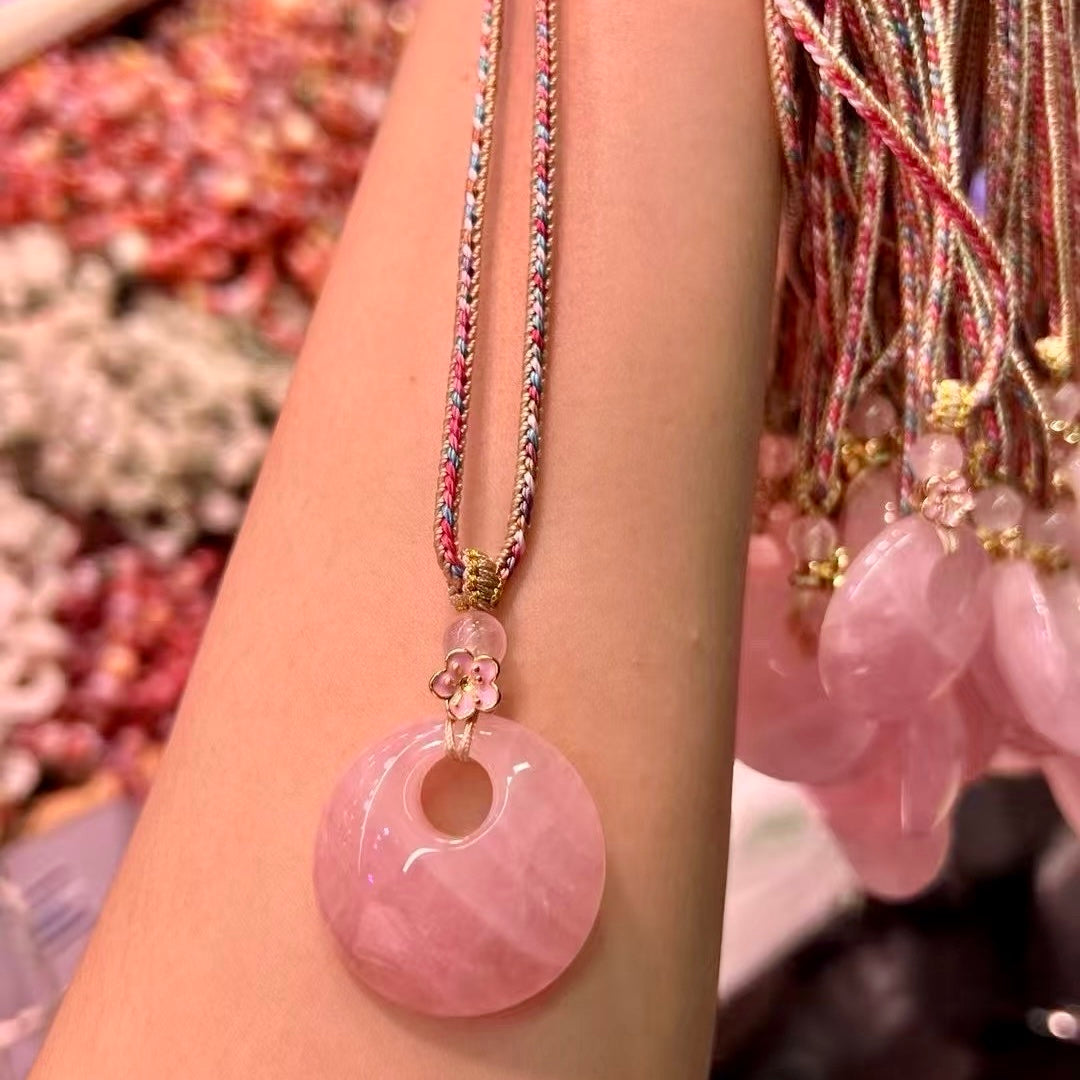 Natural Rose Quartz 30Mm Circle Pendant Necklace For Love, Healing, And Emotional Balance Copy