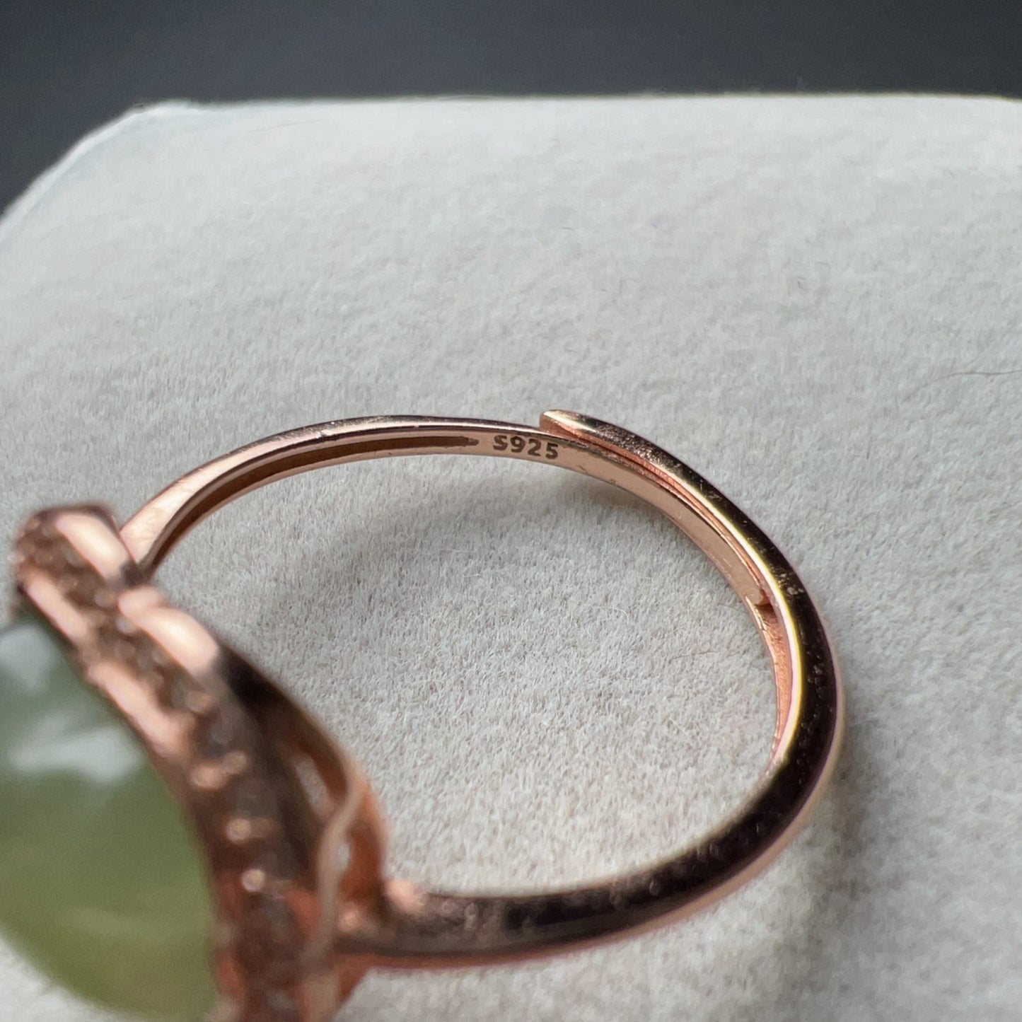 Genuine Nephrite Jade Ring | Handmade Lucky Four Leaf Clover Design In 18K Rose Gold Plated 925 Sterling Silver