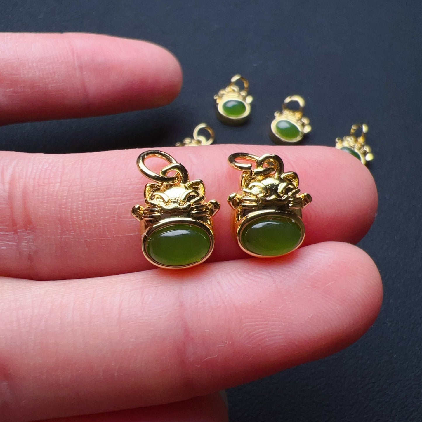 Natural Green Nephrite Maneki Neko Pendant – Adorable Diy Jewelry Components For Unique Craft Projects