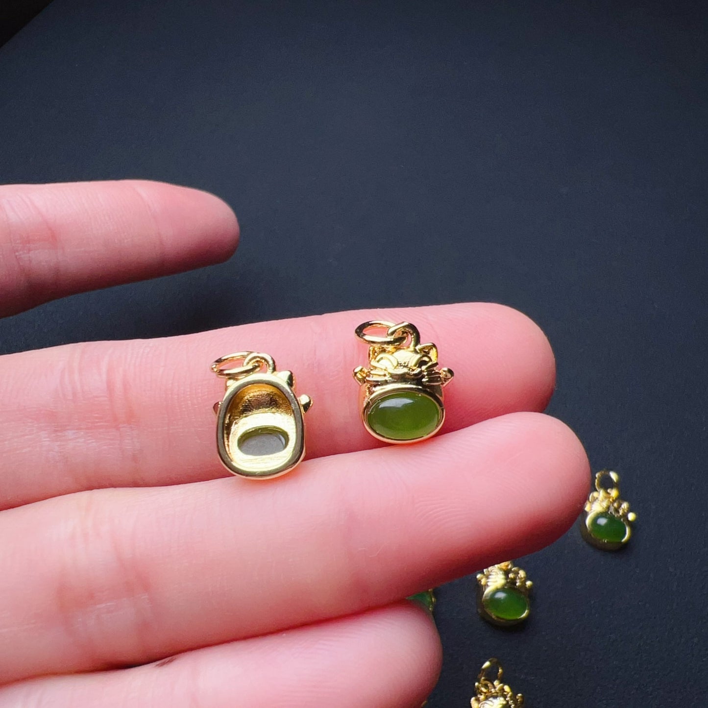 Natural Green Nephrite Maneki Neko Pendant – Adorable Diy Jewelry Components For Unique Craft Projects