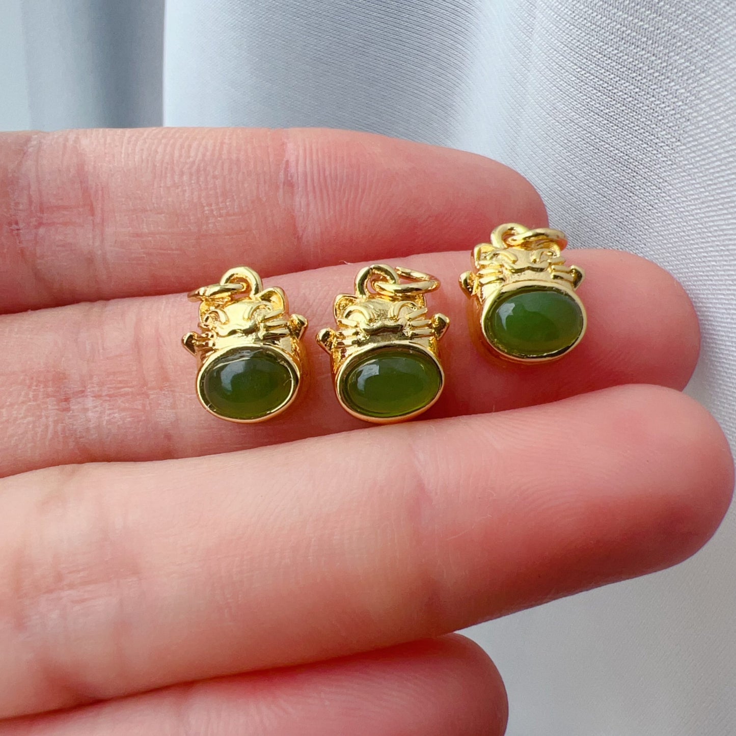 Natural Green Nephrite Maneki Neko Pendant – Adorable Diy Jewelry Components For Unique Craft Projects