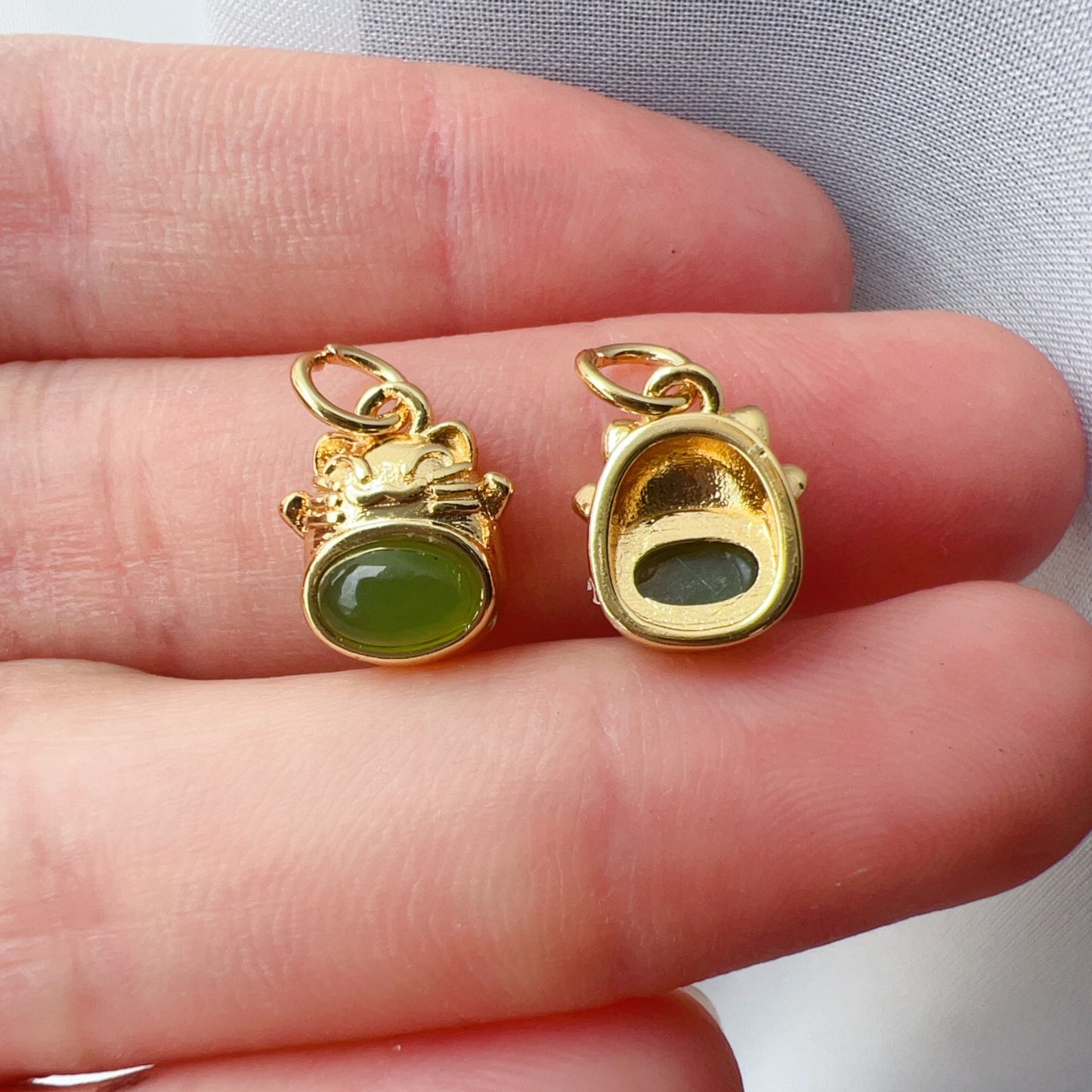 Natural Green Nephrite Maneki Neko Pendant – Adorable Diy Jewelry Components For Unique Craft Projects