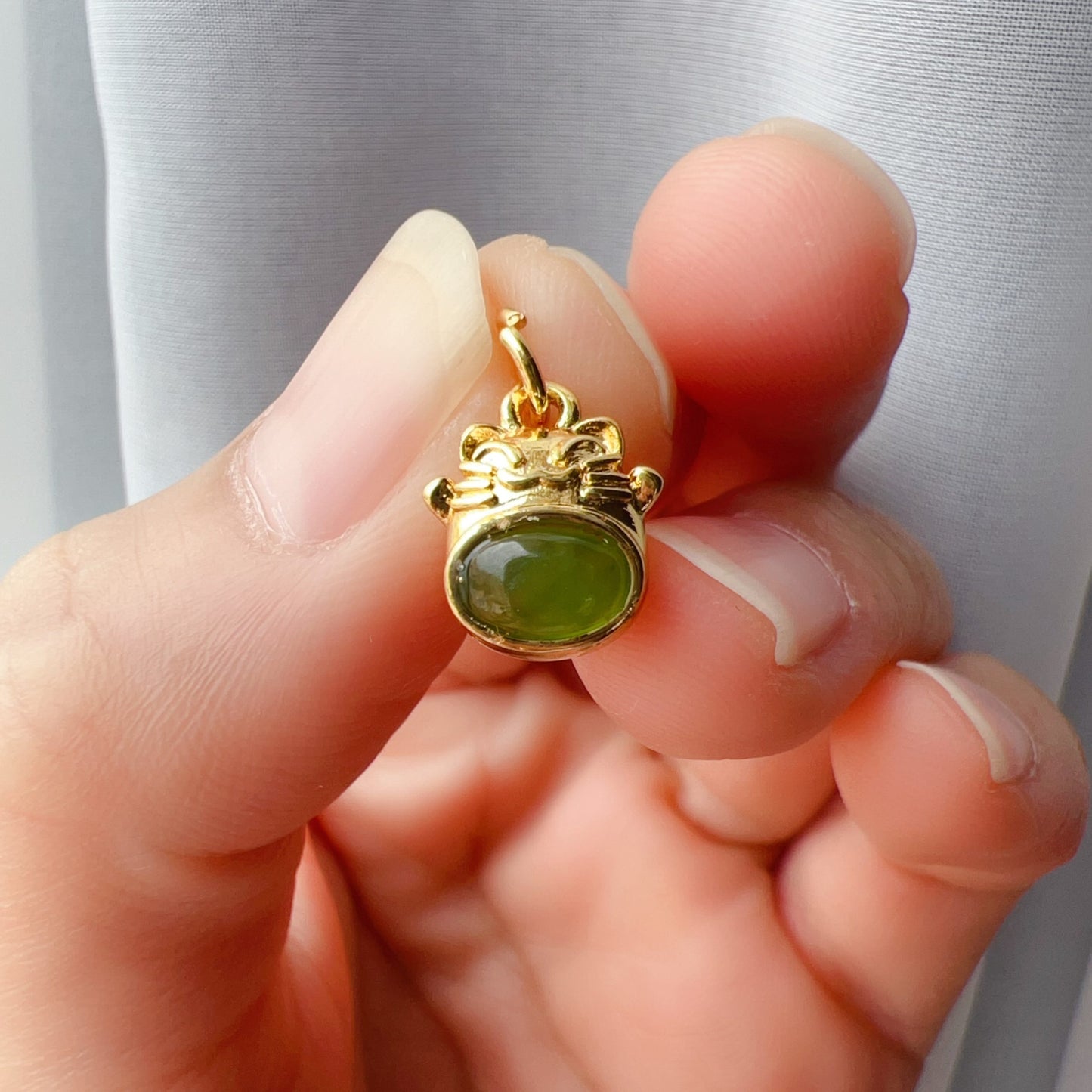 Natural Green Nephrite Maneki Neko Pendant – Adorable Diy Jewelry Components For Unique Craft Projects
