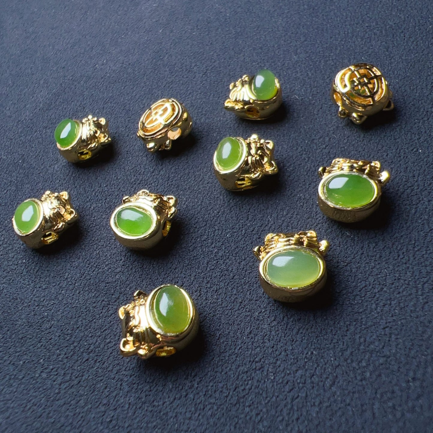 Natural Green Nephrite Maneki Neko Bead Charms – Adorable Diy Jewelry Components For Unique Craft Projects