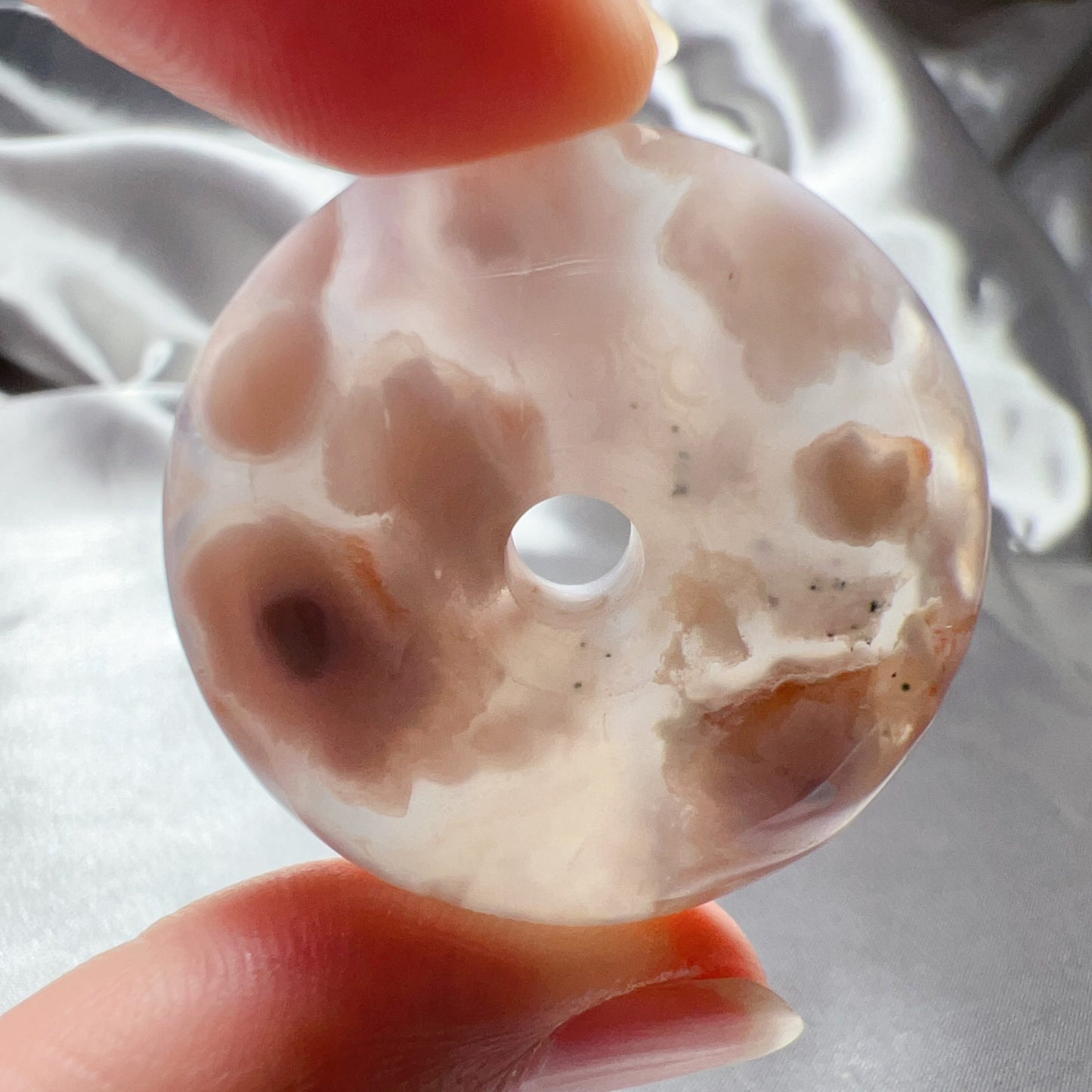 Natural Cherry Blossom Agate Amulet Pendant | Donut Shape | Sakura Agate Jewelry Findings For Diy Projects