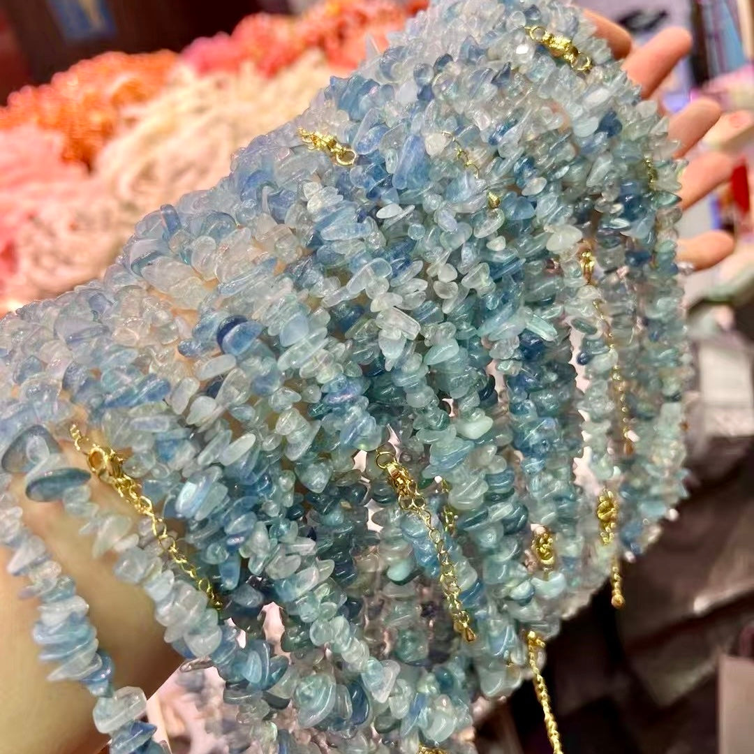 Handmade Natural Aquamarine Fragment Necklace – For Stress Relief, Emotional Balance, 18K Gold Plated, Adjustable Chain