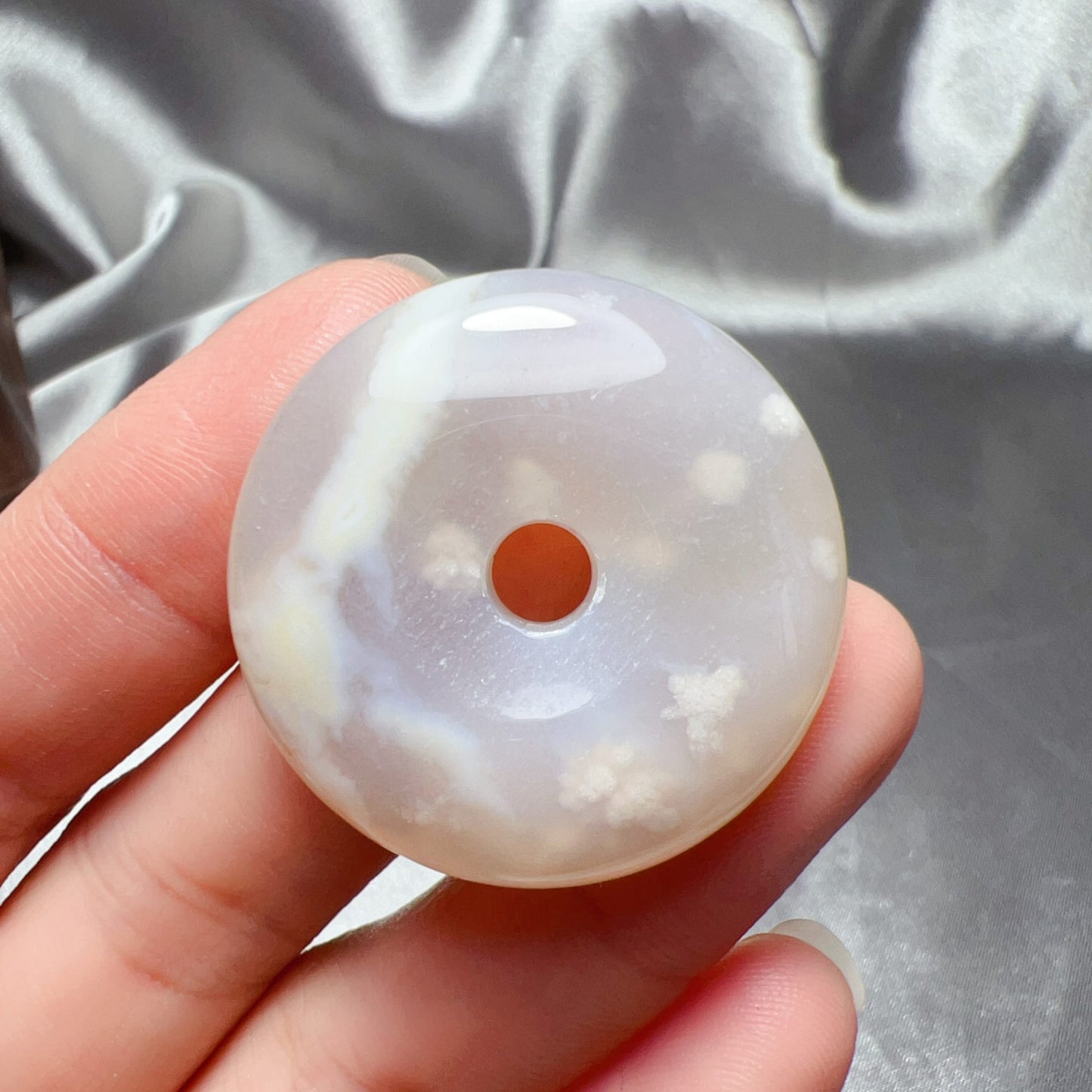 Natural Creamy Cherry Blossom Agate Amulet Pendant | Sakura Agate Jewelry Findings For Diy Projects