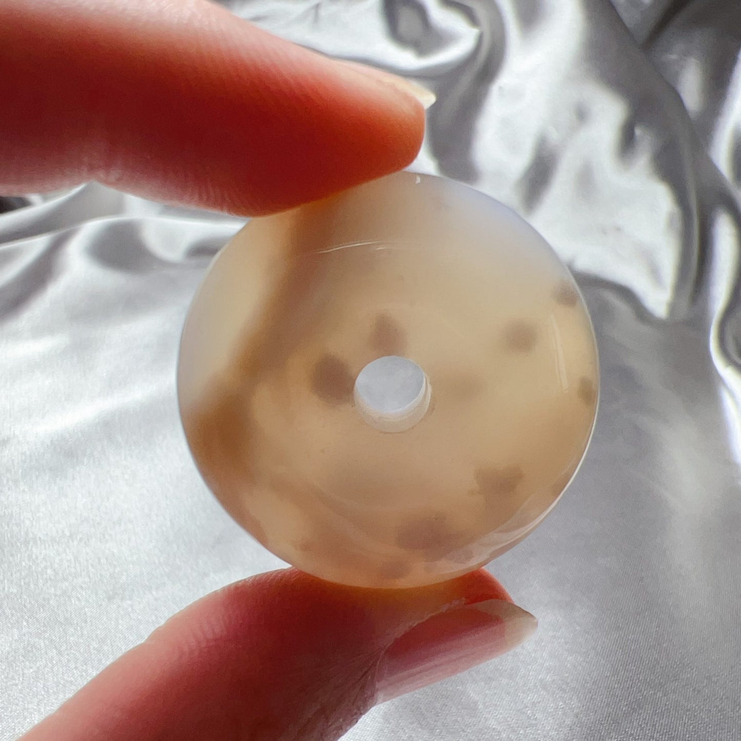 Natural Creamy Cherry Blossom Agate Amulet Pendant | Sakura Agate Jewelry Findings For Diy Projects
