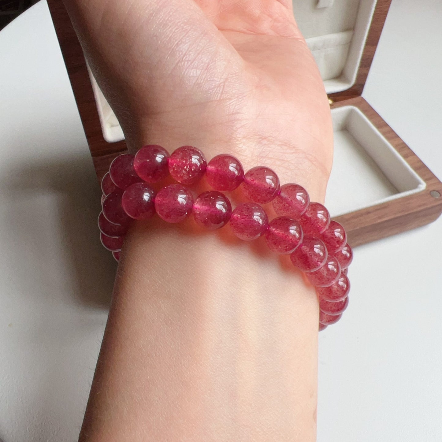 Sparkling Strawberry Quartz Bracelet For Heart Chakra Healing | Reiki Infused | Ideal Holiday Gift