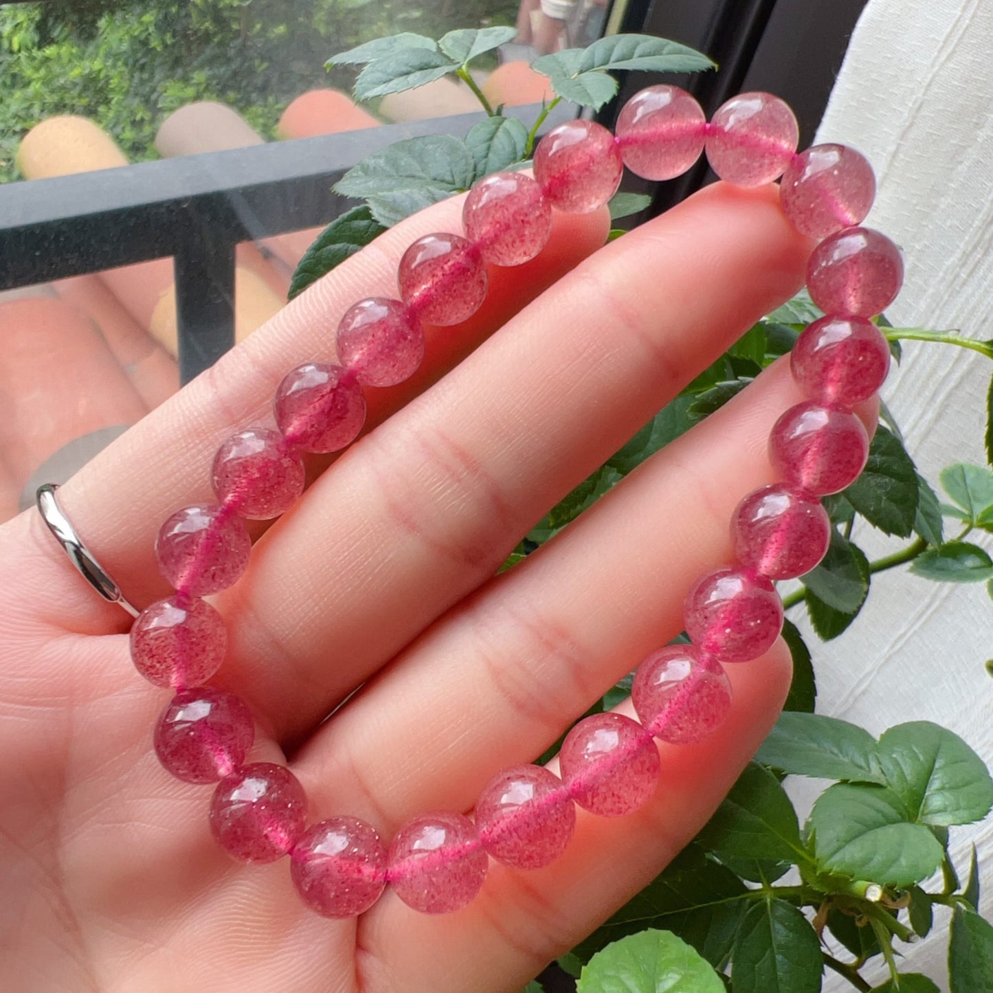 Sparkling Strawberry Quartz Bracelet For Heart Chakra Healing | Reiki Infused | Ideal Holiday Gift