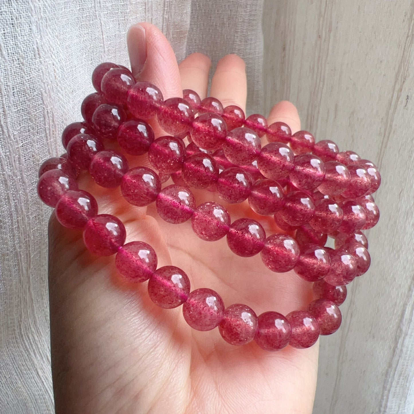 Sparkling Strawberry Quartz Bracelet For Heart Chakra Healing | Reiki Infused | Ideal Holiday Gift