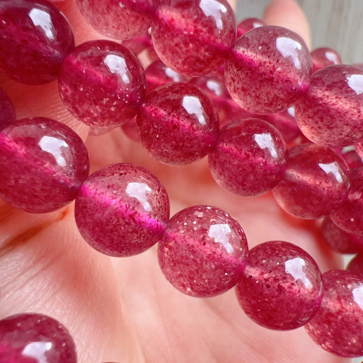 Sparkling Strawberry Quartz Bracelet For Heart Chakra Healing | Reiki Infused | Ideal Holiday Gift