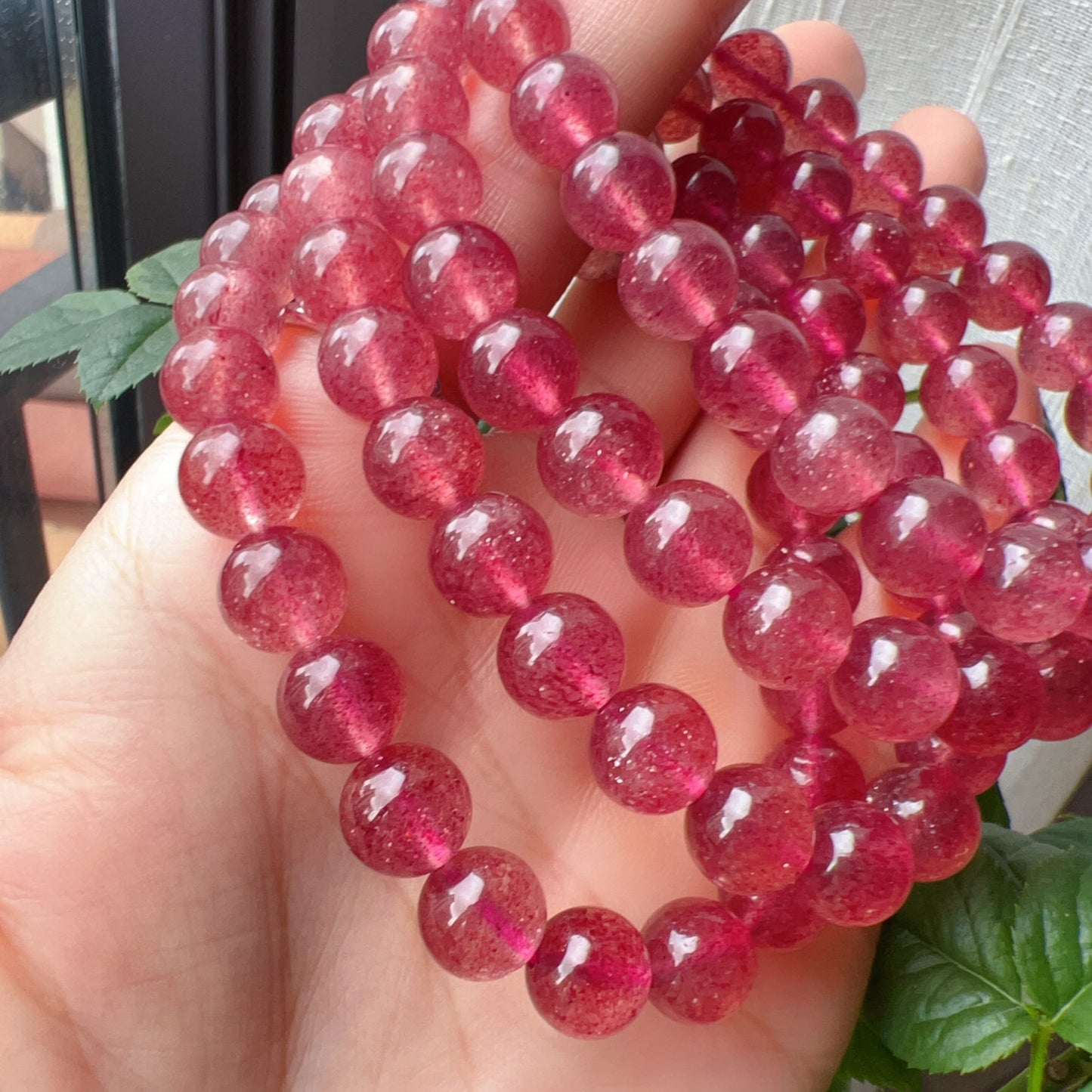 Sparkling Strawberry Quartz Bracelet For Heart Chakra Healing | Reiki Infused | Ideal Holiday Gift