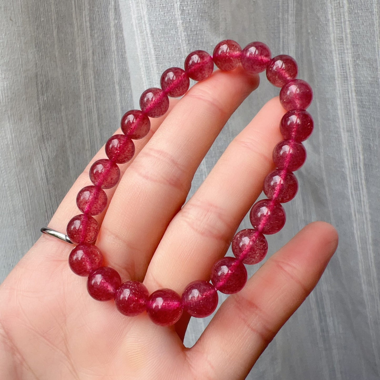 Sparkling Strawberry Quartz Bracelet For Heart Chakra Healing | Reiki Infused | Ideal Holiday Gift