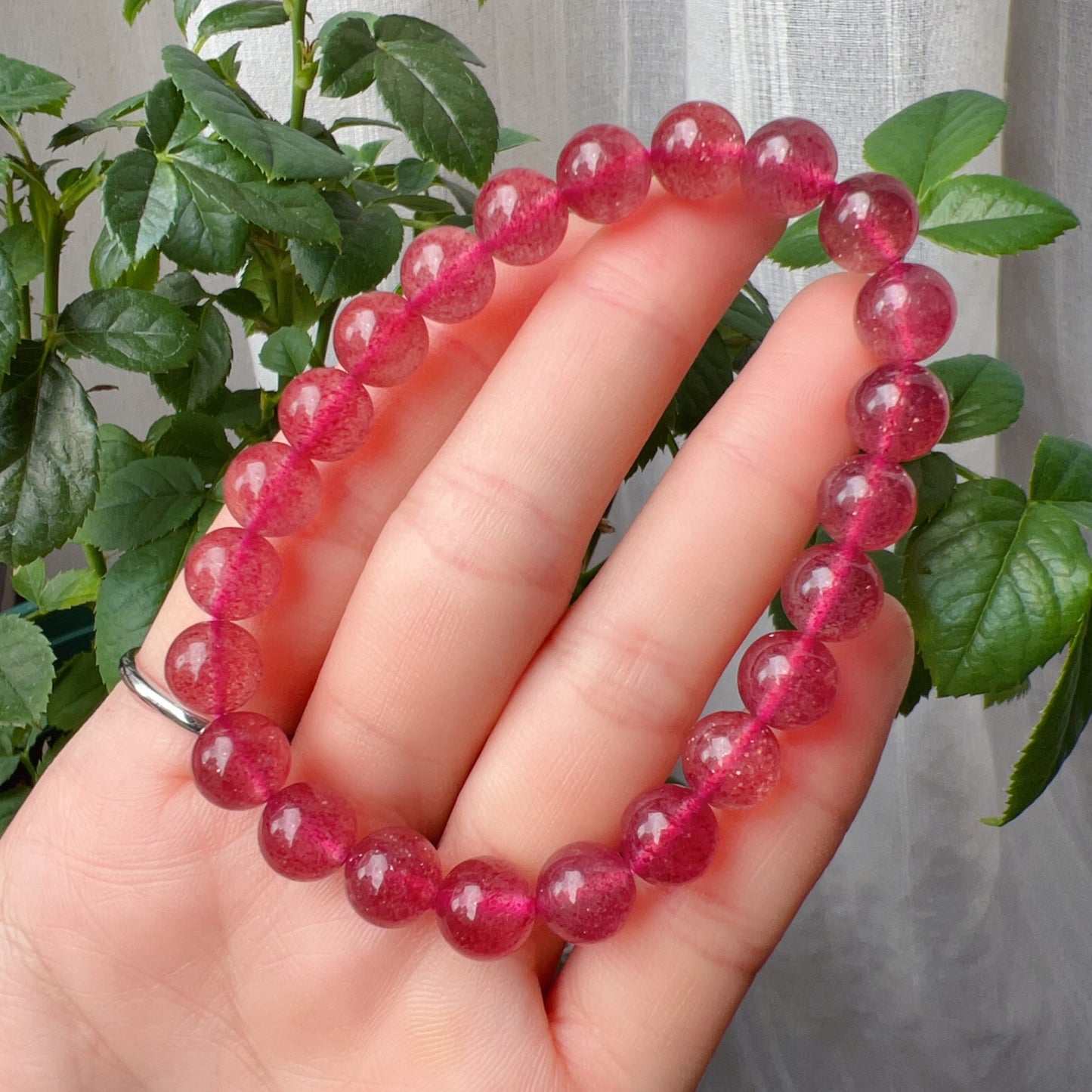 Sparkling Strawberry Quartz Bracelet For Heart Chakra Healing | Reiki Infused | Ideal Holiday Gift