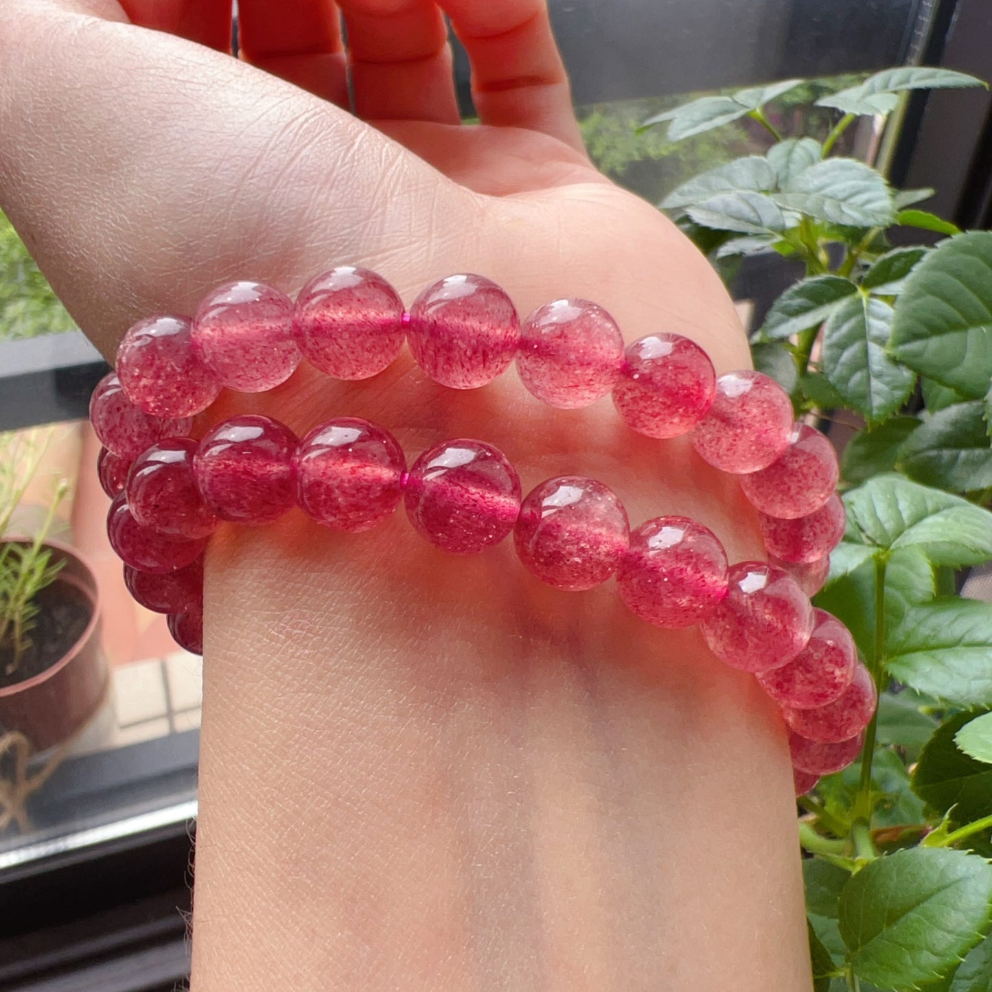 Sparkling Strawberry Quartz Bracelet For Heart Chakra Healing | Reiki Infused | Ideal Holiday Gift