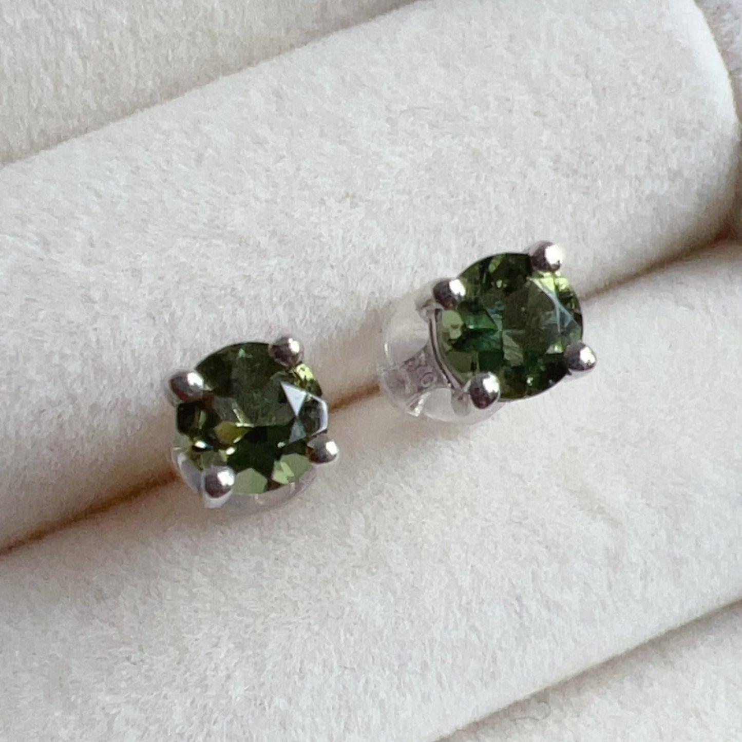 4Mm Gem-Grade Round Cut Moldavite Earrings | Premium Green Healing Stone For Heart Chakra Energy