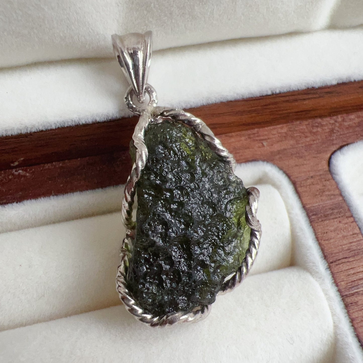 7.1G Natural Czech Moldavite Raw Stone Pendant Necklace | Top-Quality Green | Rare High-Vibration Heart Chakra Healing Stone