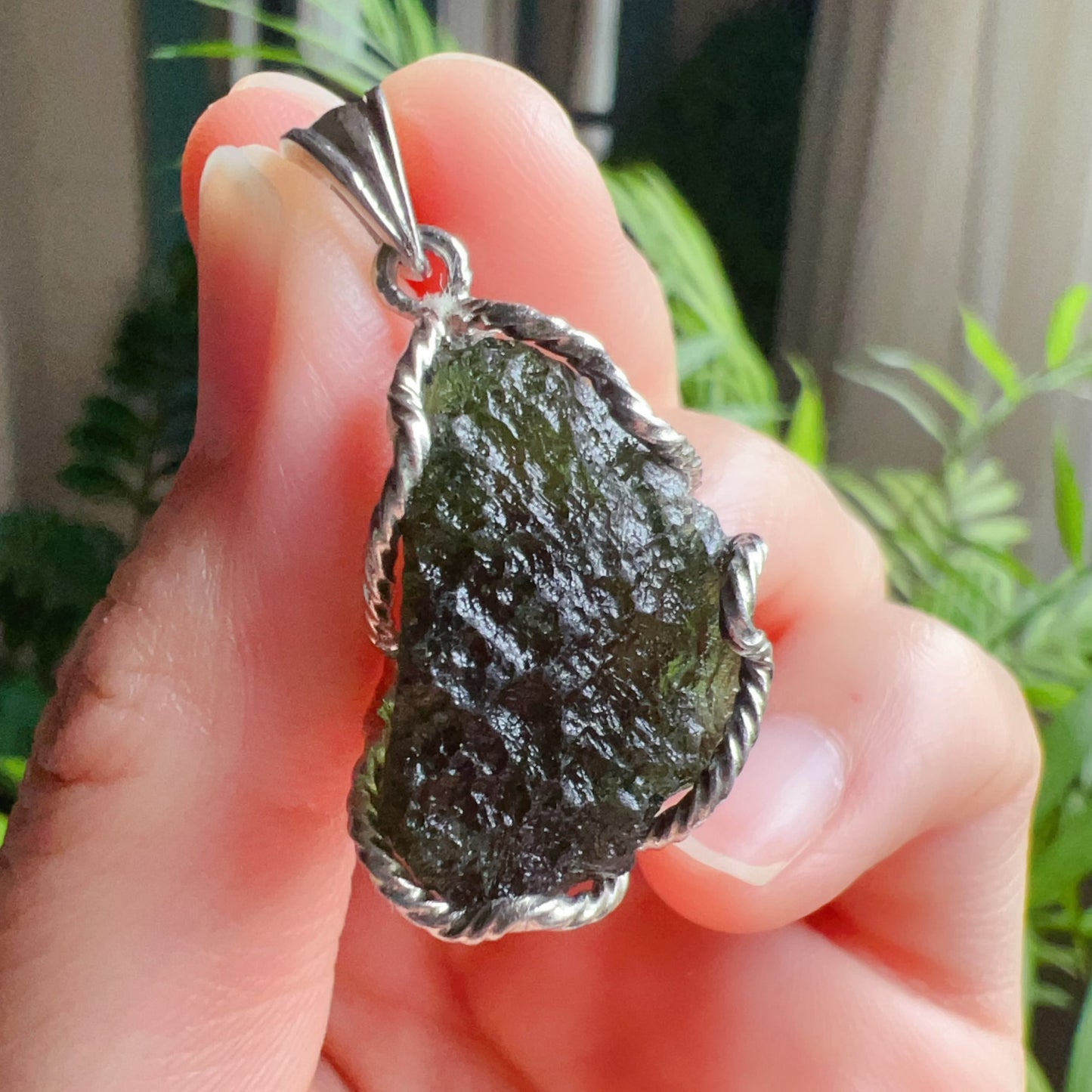 7.1G Natural Czech Moldavite Raw Stone Pendant Necklace | Top-Quality Green | Rare High-Vibration Heart Chakra Healing Stone